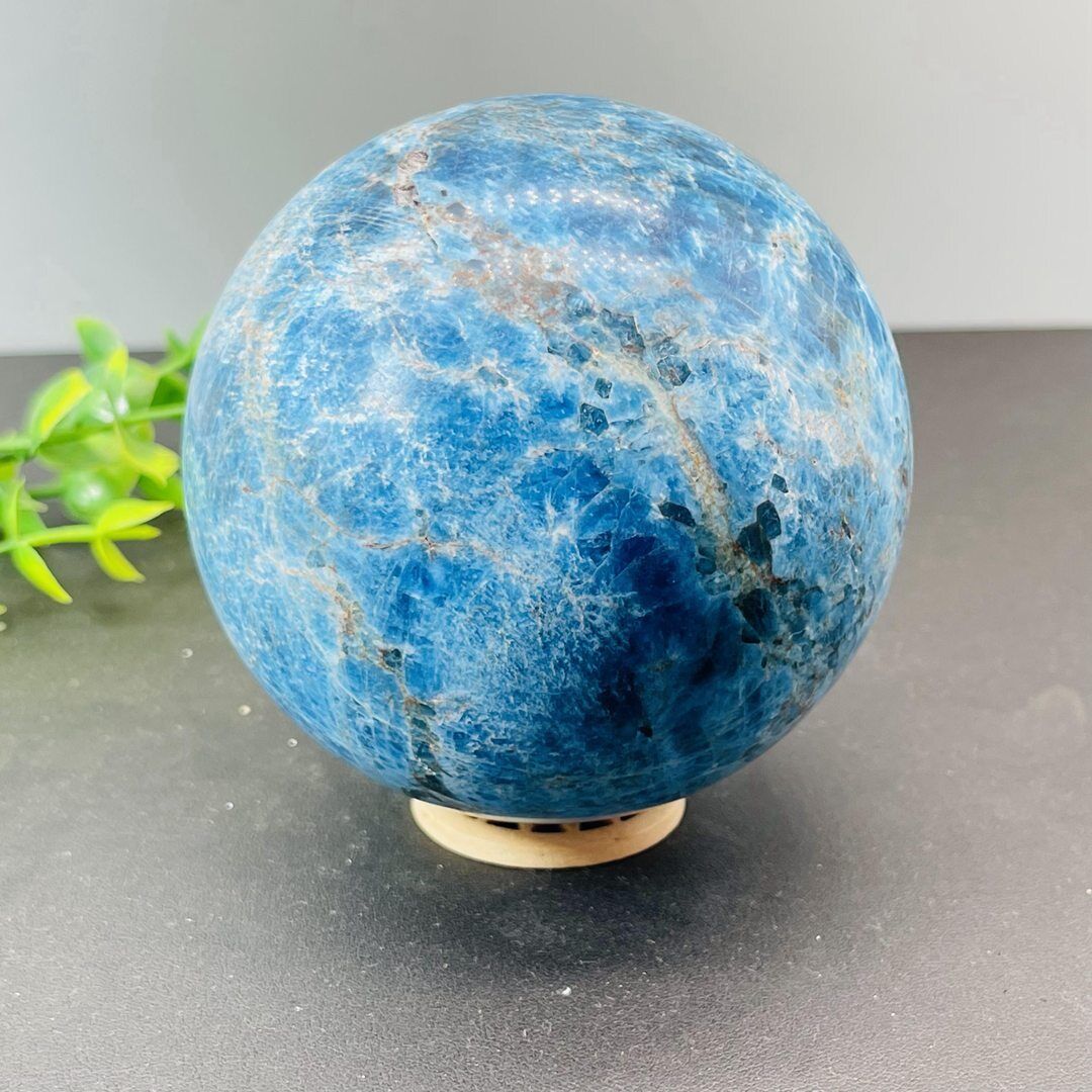 1077g Natural blue apatite quartz crystal energy healing ball