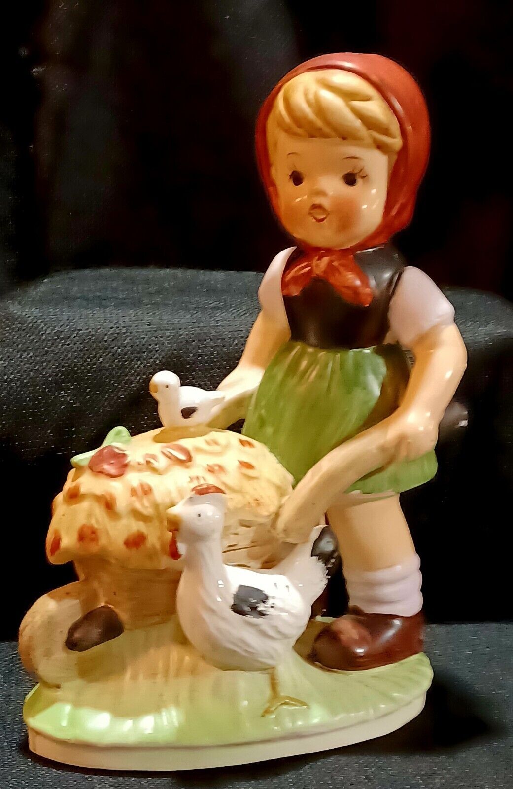 Vintage Ceramic/Porcelain Adorable Girl with Chickens Figurine 5.2\