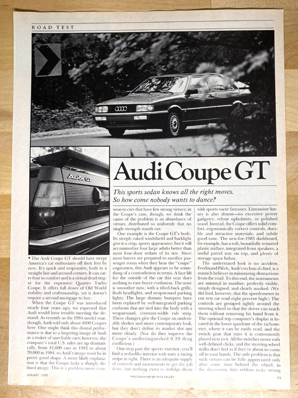 1985 Audi Coupe GT Original Magazine Article