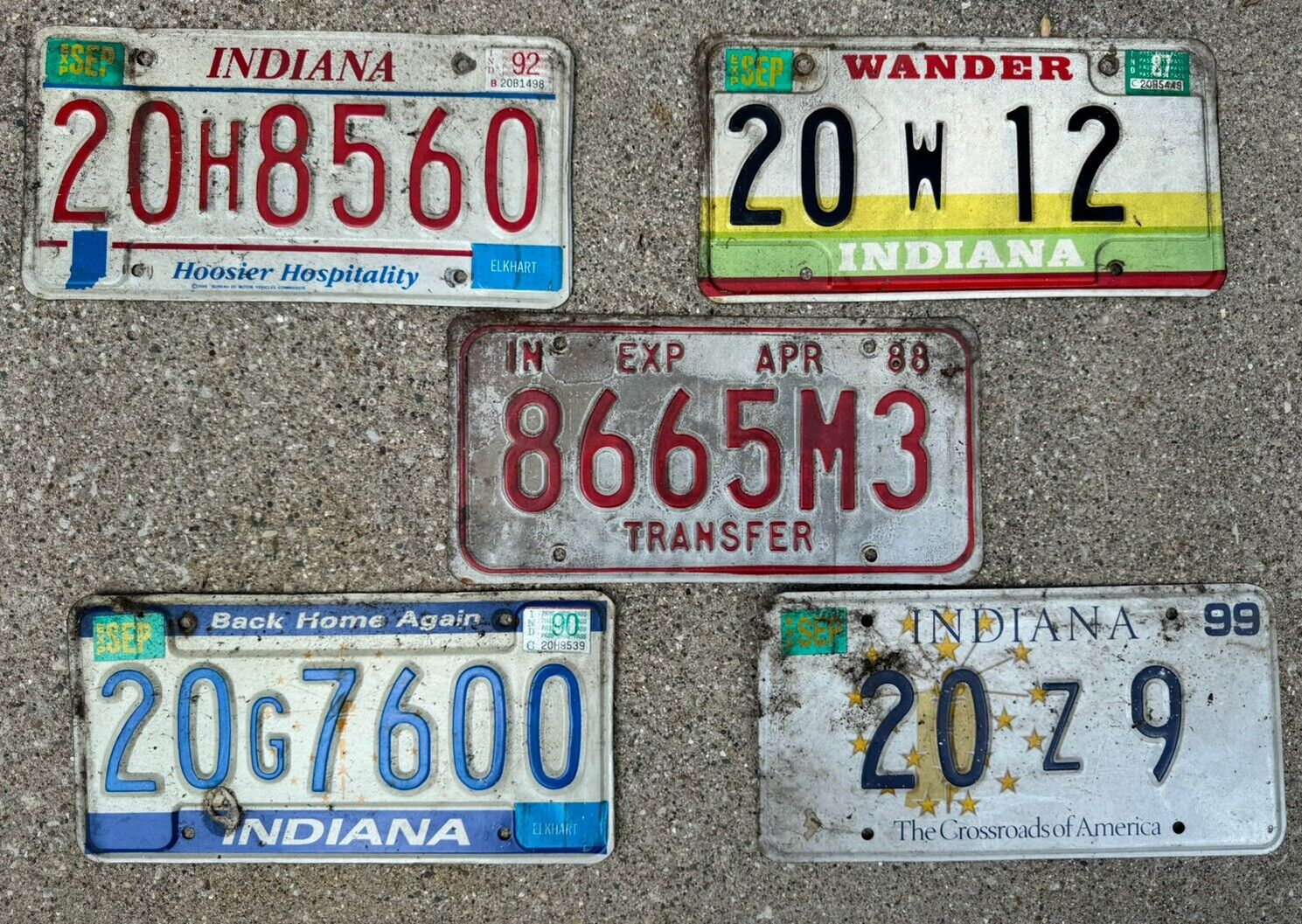 5 Vintage Indiana License Plates