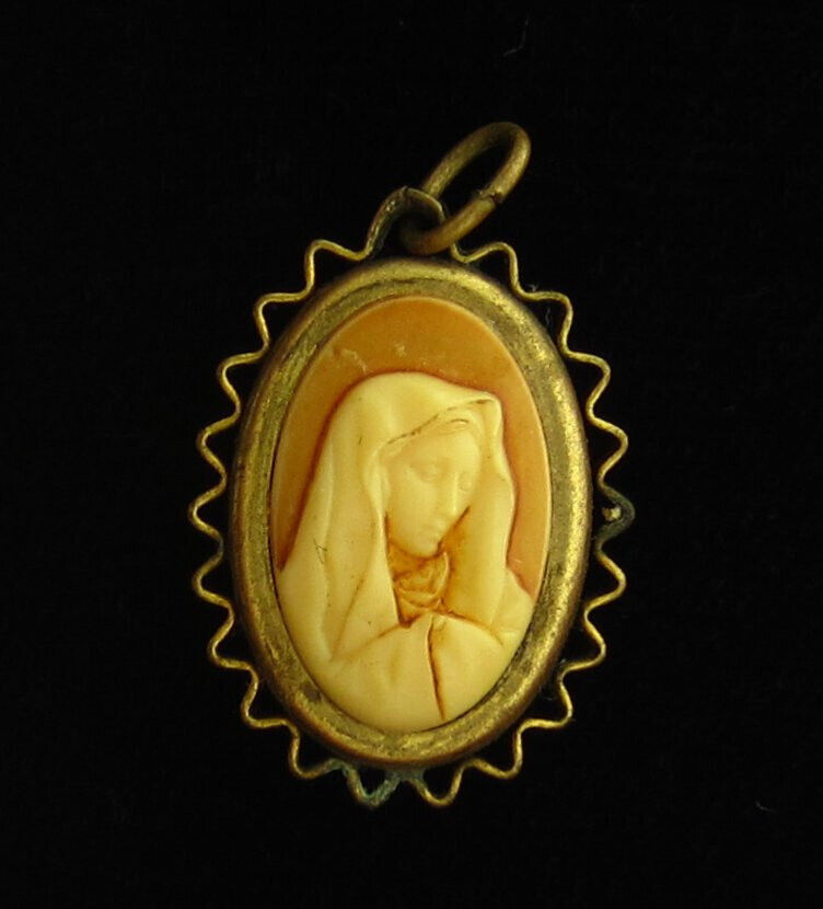 Vintage Virgin Mary Cameo Medal Religious Holy Catholic  Light in Weight