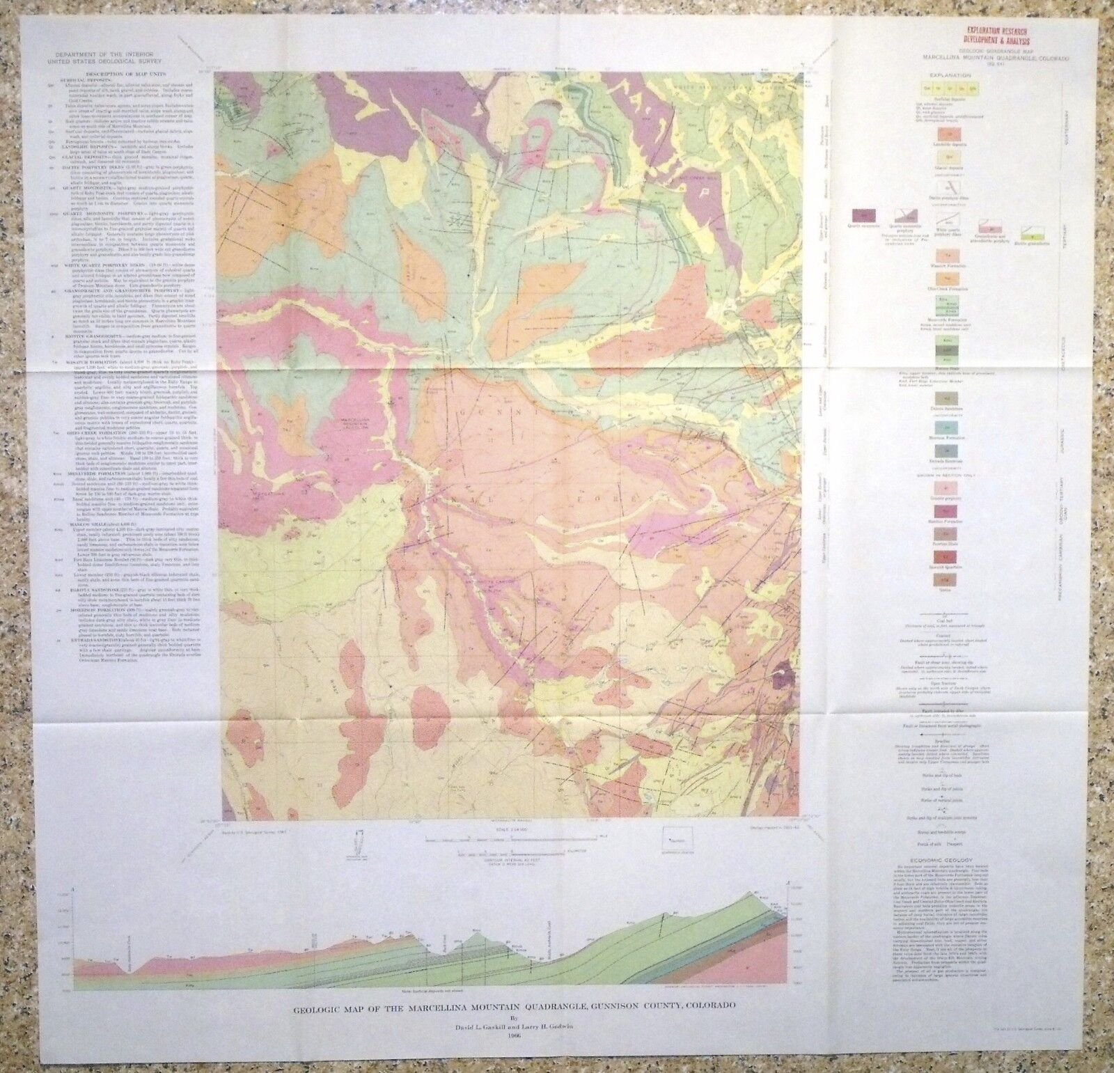 USGS MARCELLINA MOUNTAIN COLORADO GEOLOGIC MAP, Full Color, Original Sleeve 1966