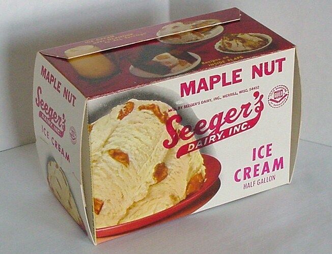 Seeger\'s 1/2 Gallon Maple Nut Ice Cream Vintage Carton Merrill, Wiisconsin