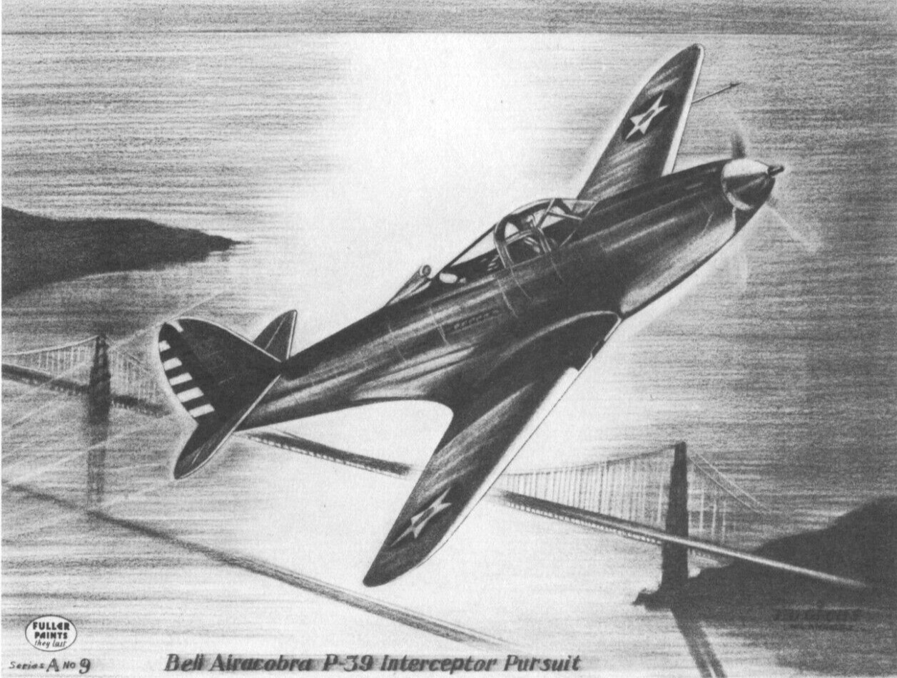 Bell Airacobra P-39 Interceptor Ted Grohs WWII Airplane Lithograph Fuller Paints