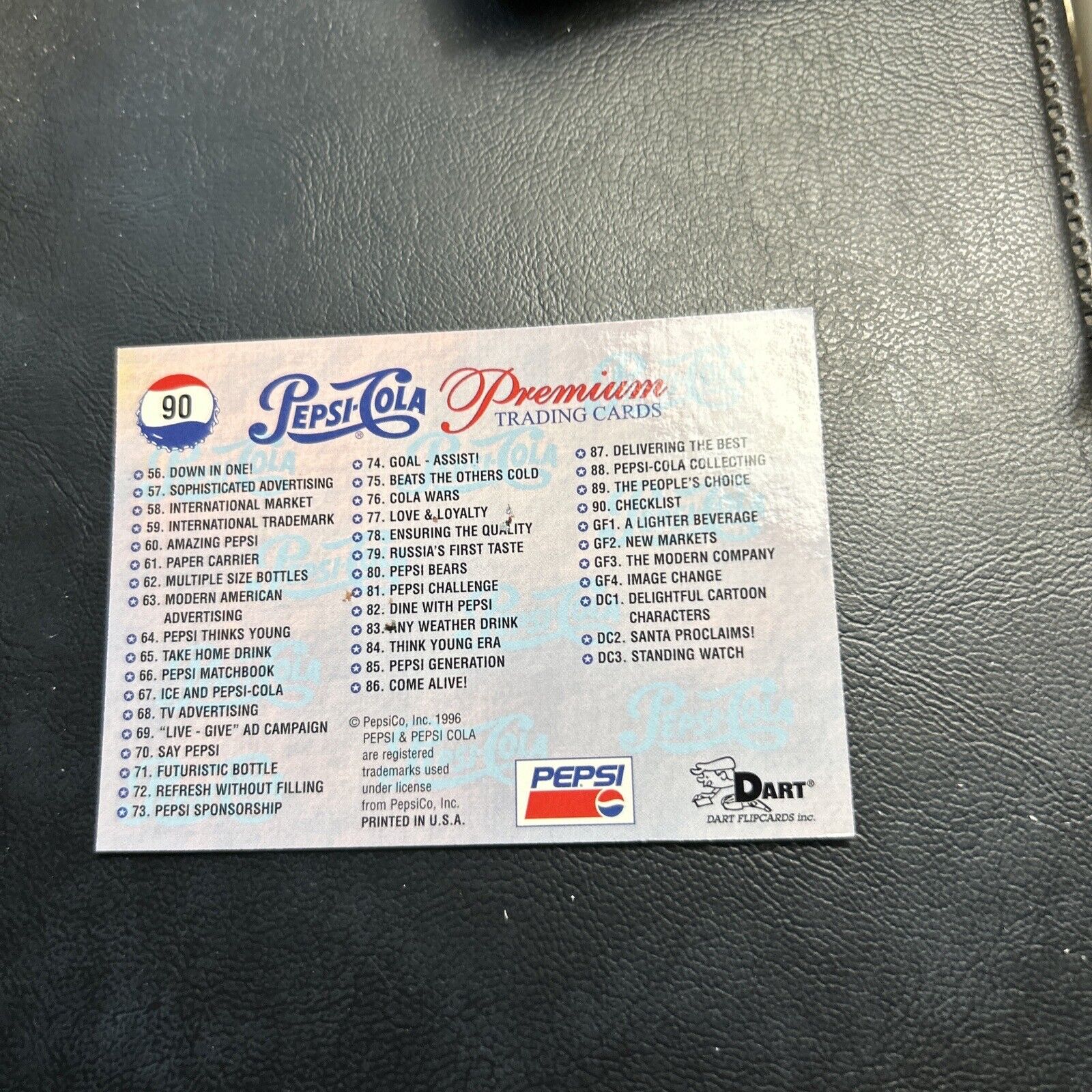 Jb18 Pepsi-Cola Premium 1996 Dart #90 Checklist