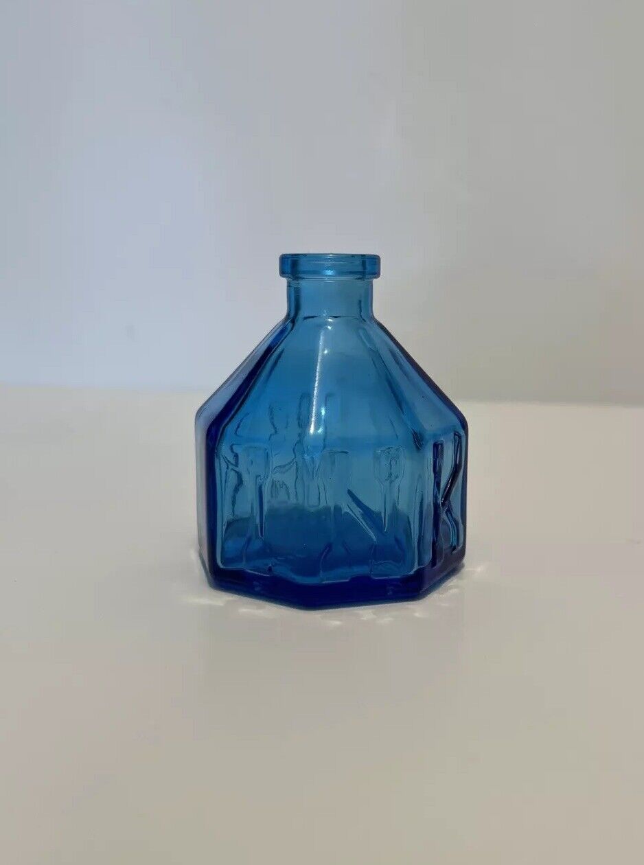 Vintage WHEATON N. J.  Ink Bottle Octagonal Blue Glass Octagon