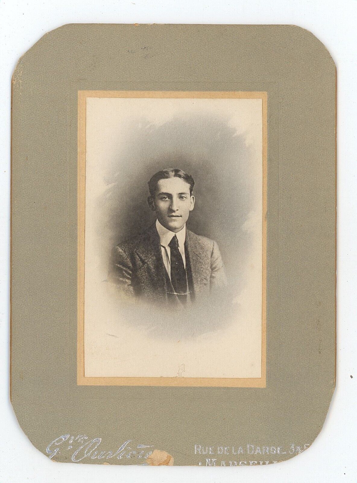 Antique c1900s Cabinet Card Handsome Young French Man in Suit Marseille, France