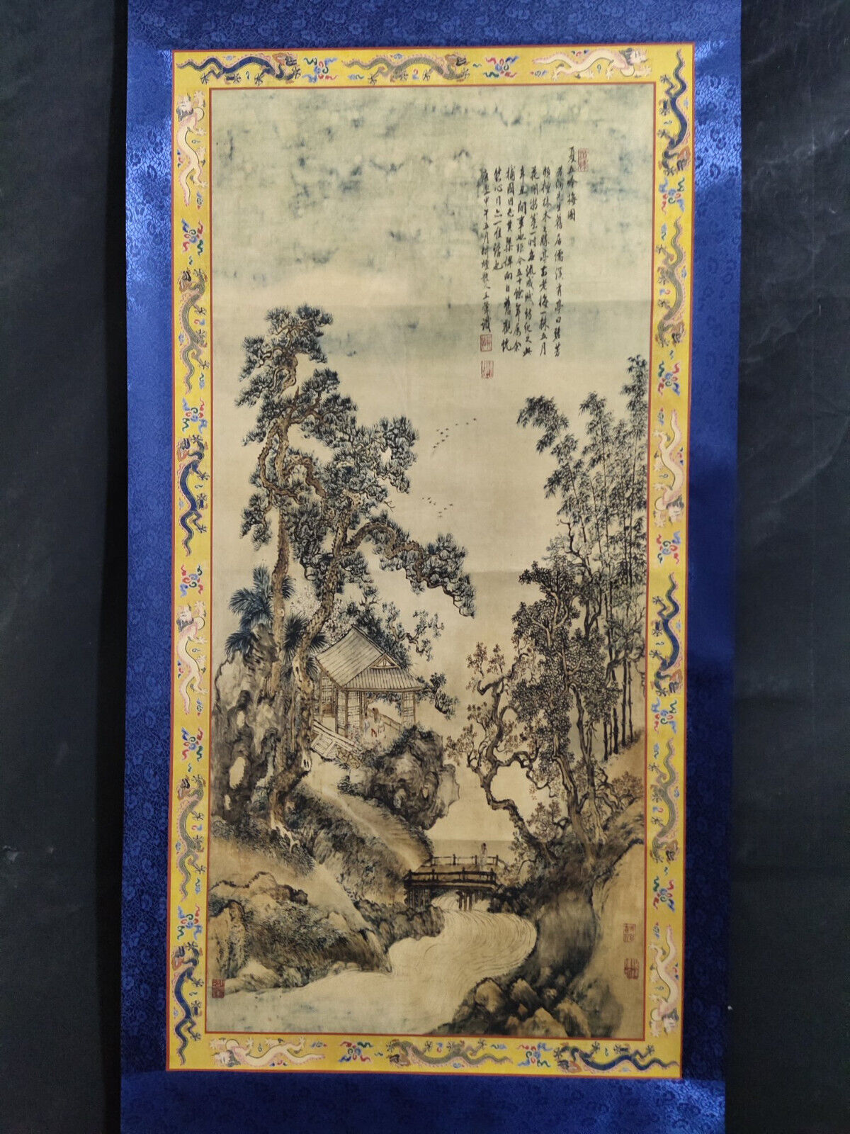 192x70cm Old Chinese Scroll Calligraphy Painting Landscape by Wang Hui 王翚