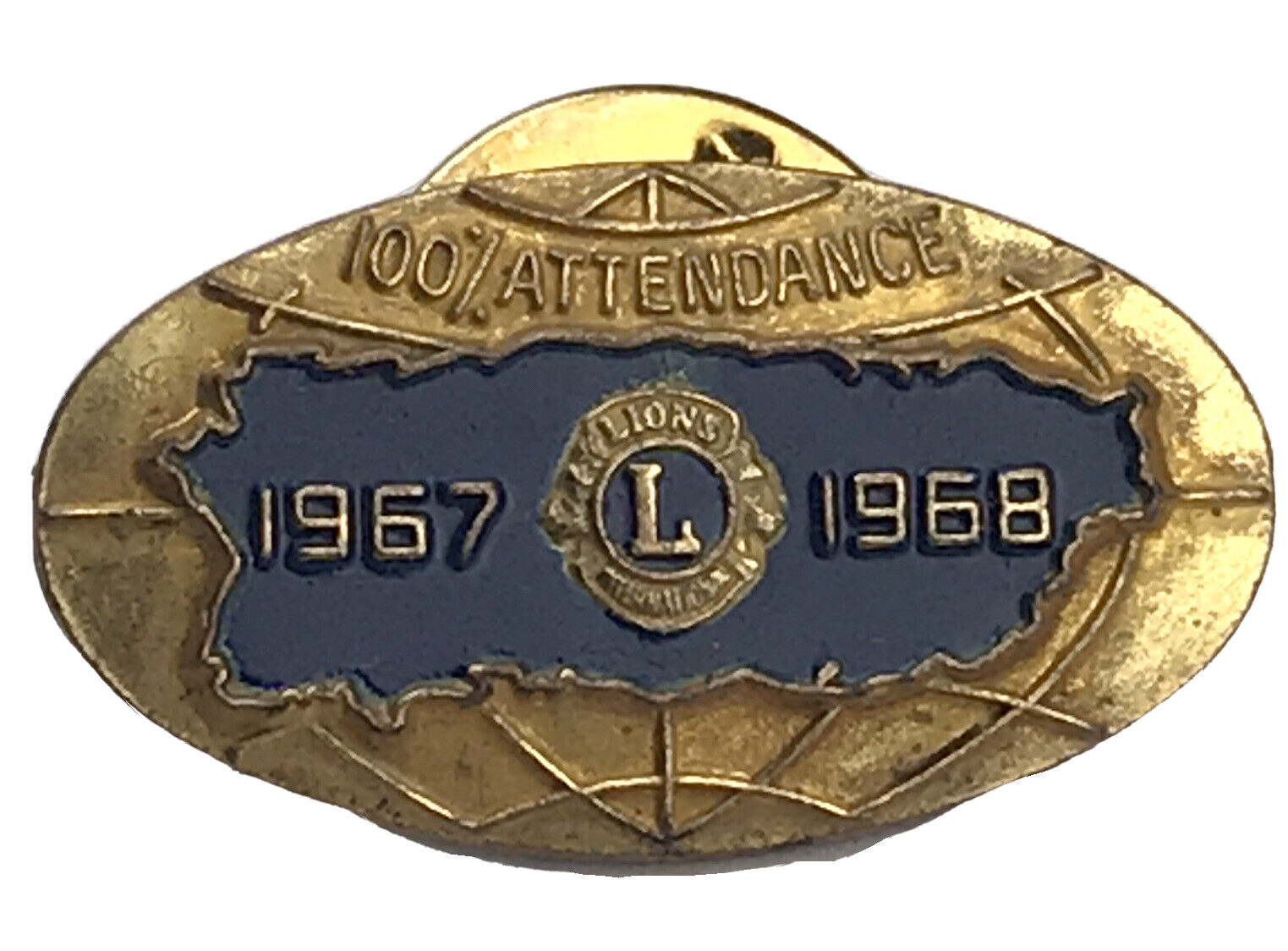 Lions Club 1967 - 1968 Vintage 60\'s Lapel Hat Pin Gold Tone Enamel