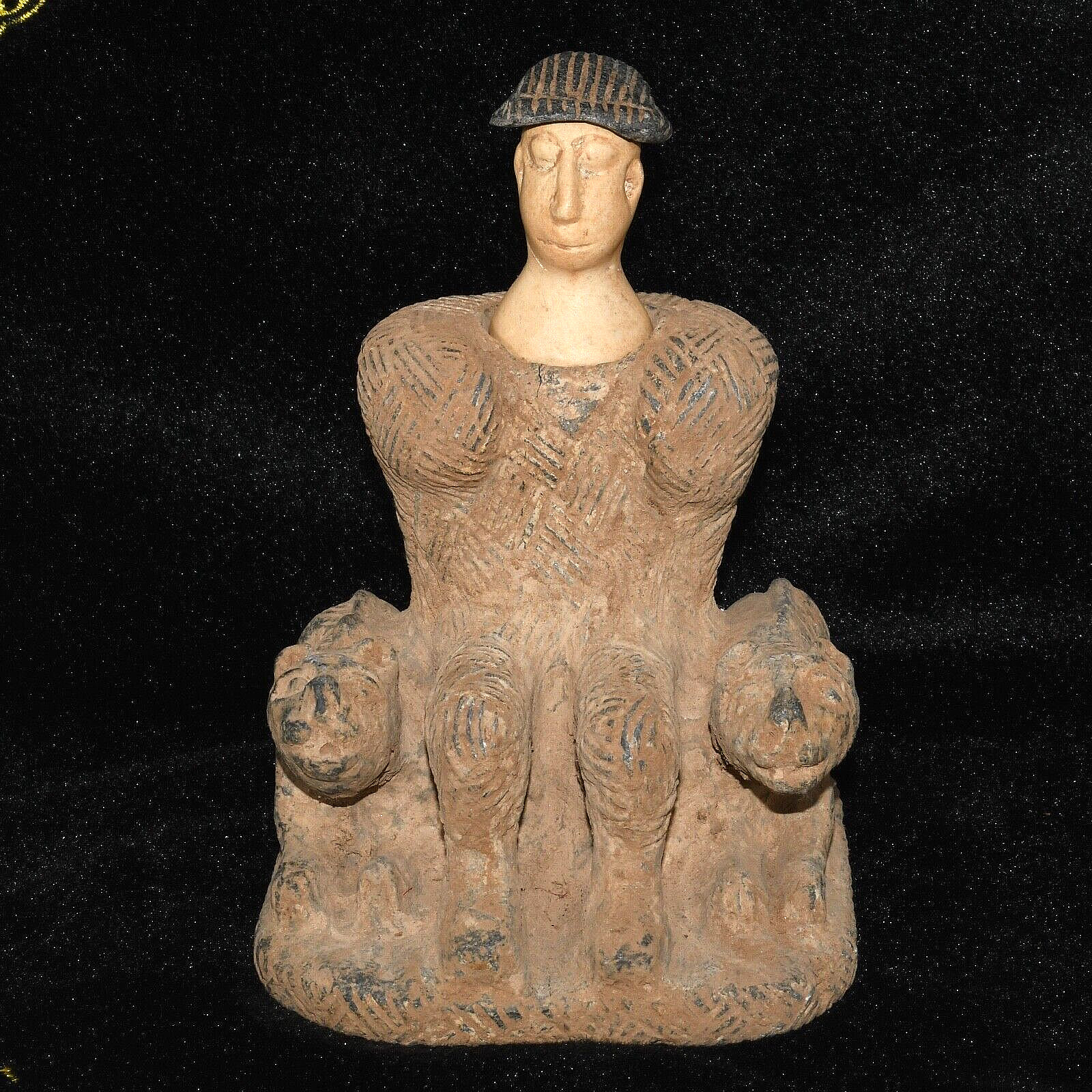 Big Ancient Baktria Bactrian Stone Idol Statue with 2 Figurines Ca. 2000-1500 BC