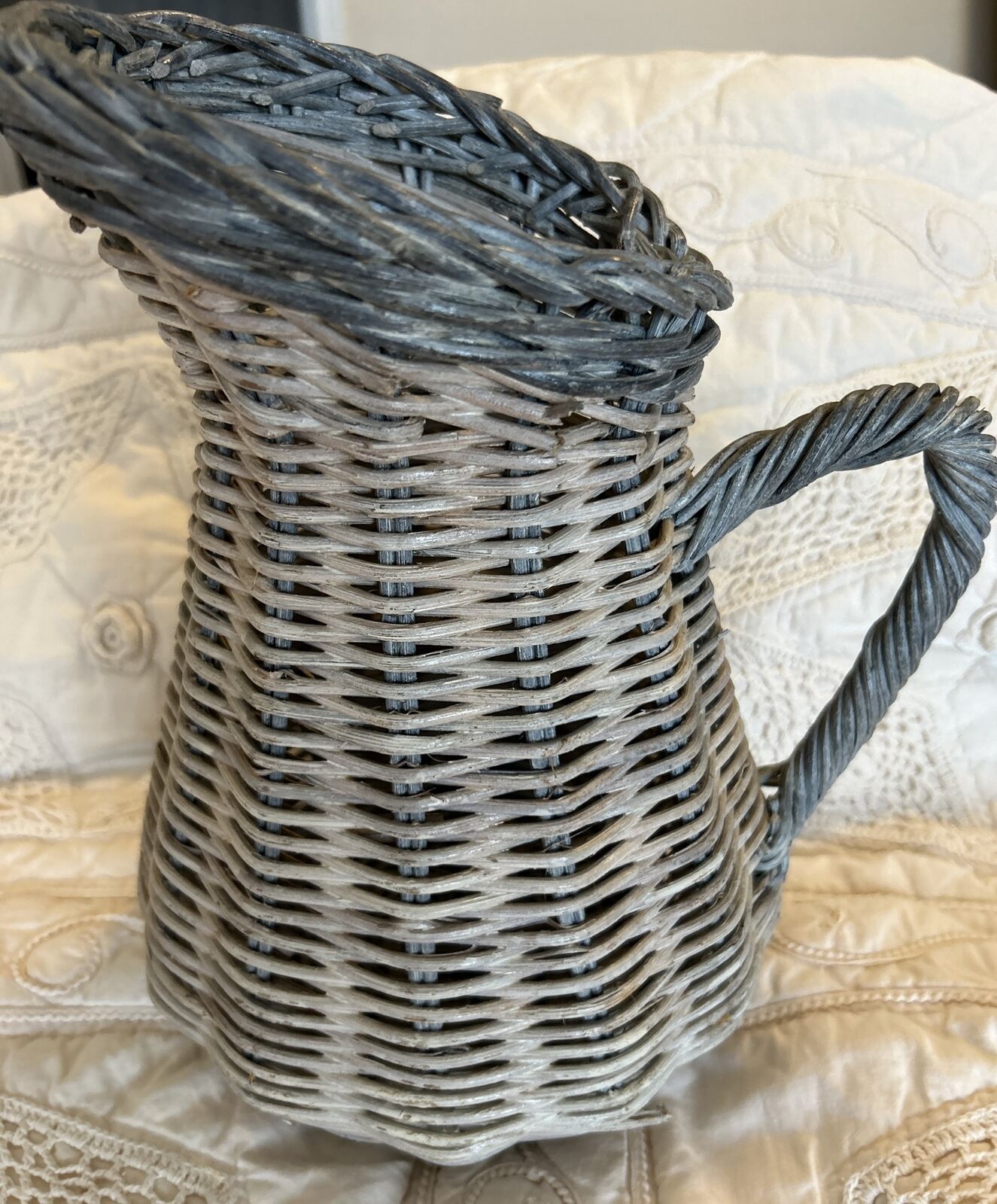 Vintage Wicker Woven Handled Wine Water Pitcher Basket