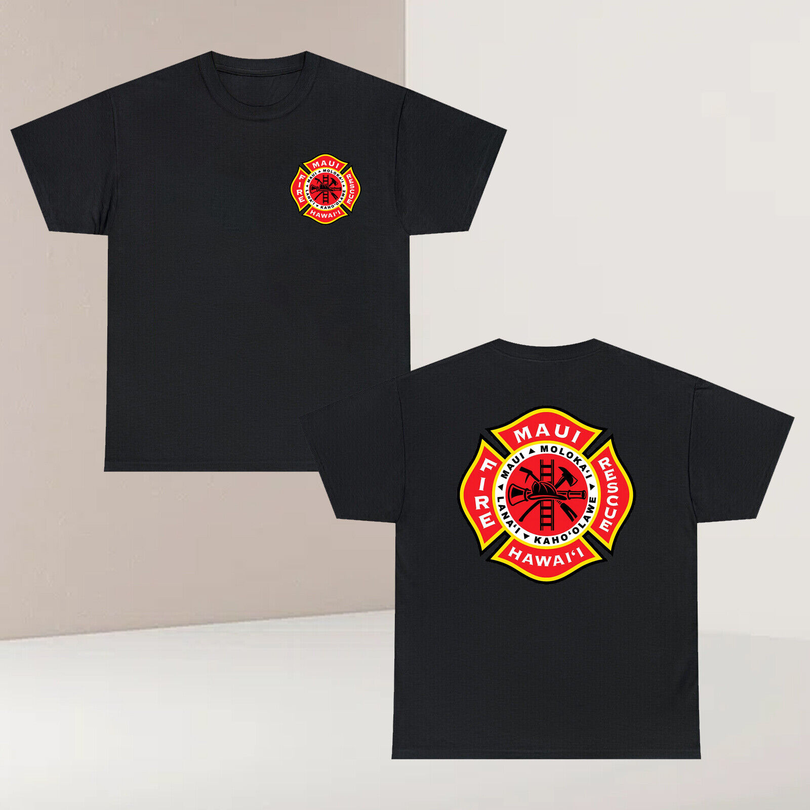 Maui County Fire Department Logo Men's 2 Sided T-Shirt Size S to 5XL