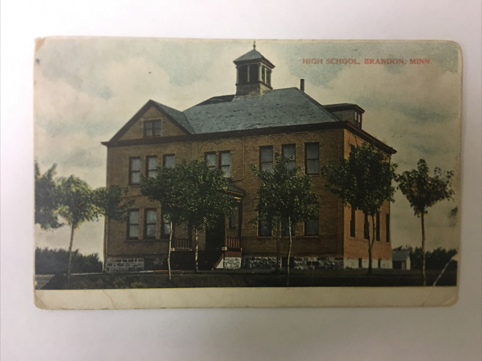 High School Brandon Minnesota Vintage Postcard