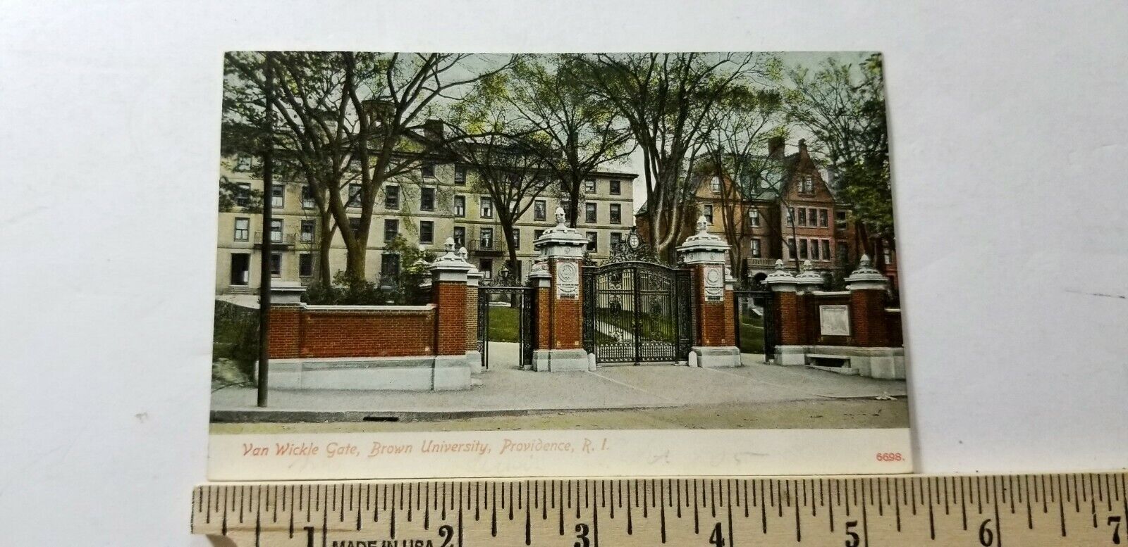 Antique 1908 COLORED POSTCARD Van Wickle Gate BROWN UNIVERSITY Providence RI B3