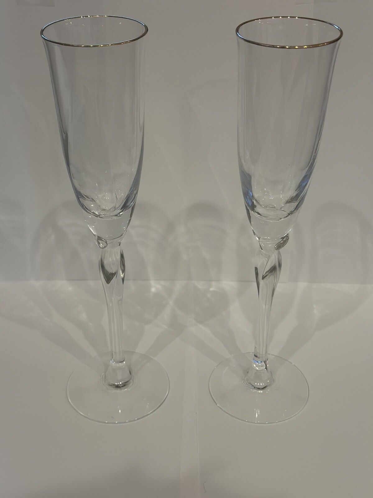 Lenox Unity Gold Rimmed Champagne Flute Glasses set of 2 Rare Set Pristine