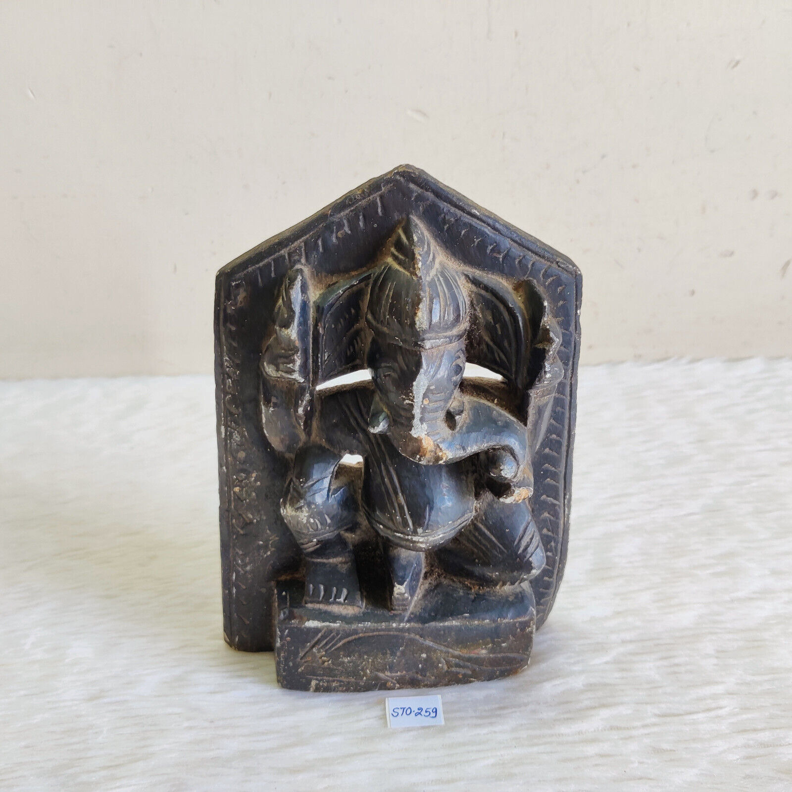 1920s Vintage Handmade Black Soft Stone Lord Ganesha Statue Figure Rare STO259