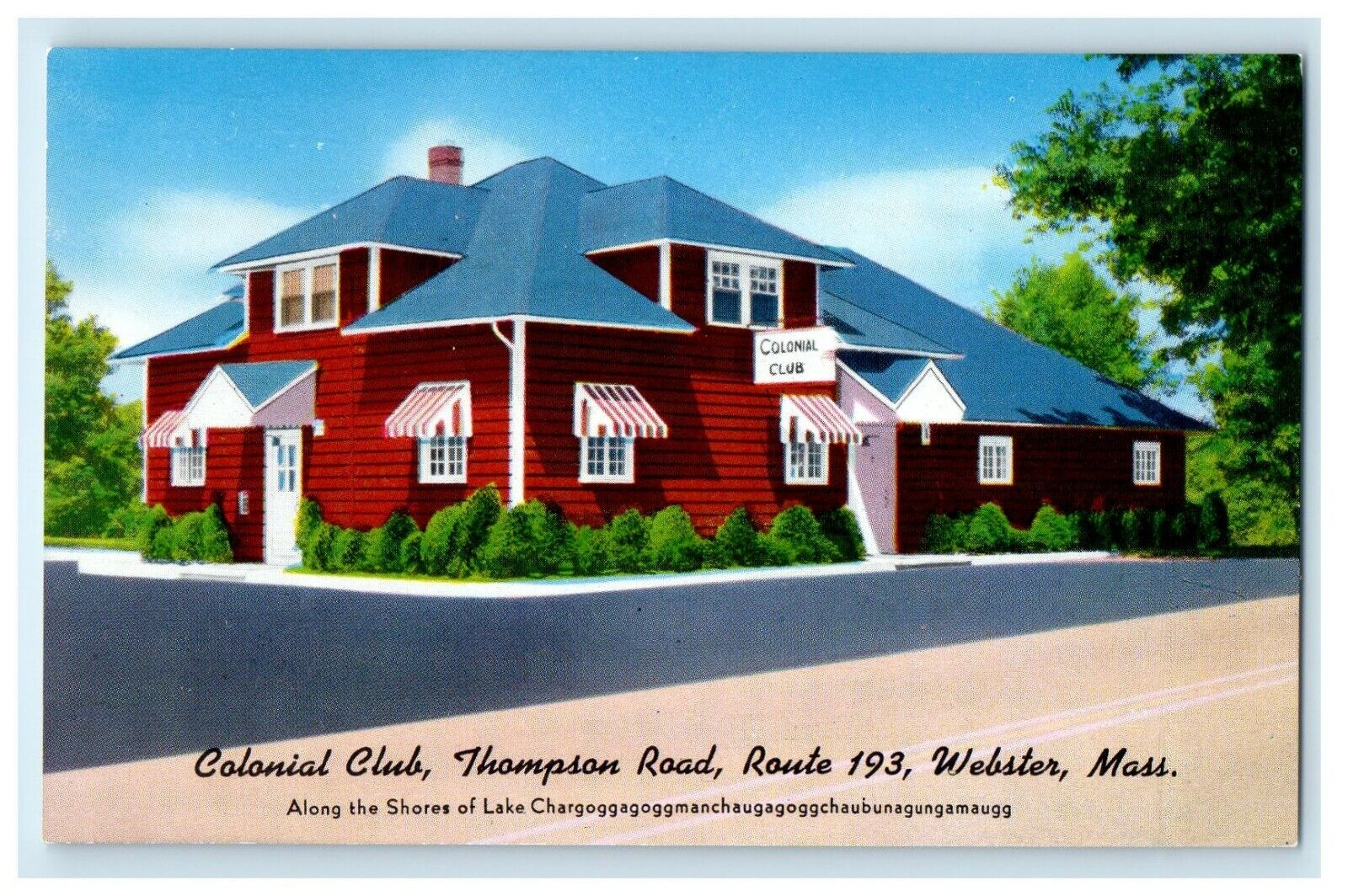 1931 Colonial Club, Thompson Road, Webster, Massachusetts MA Vintage Postcard
