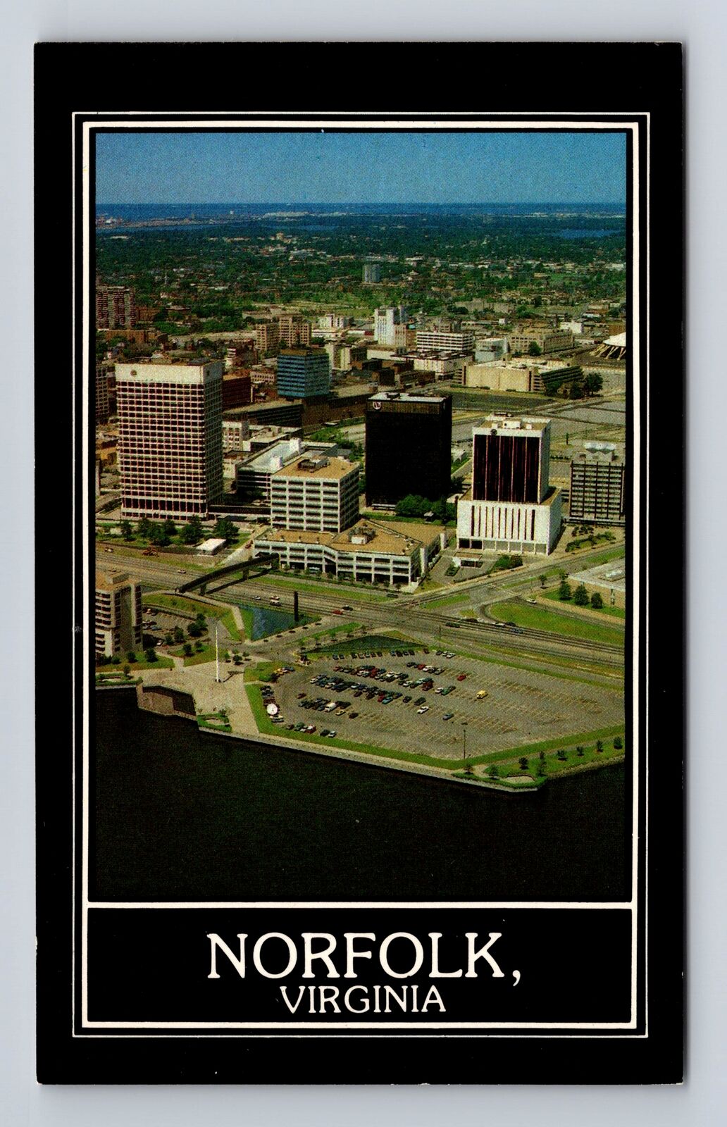 Norfolk VA-Virginia, Aerial Of Town Area, Antique, Vintage Souvenir Postcard