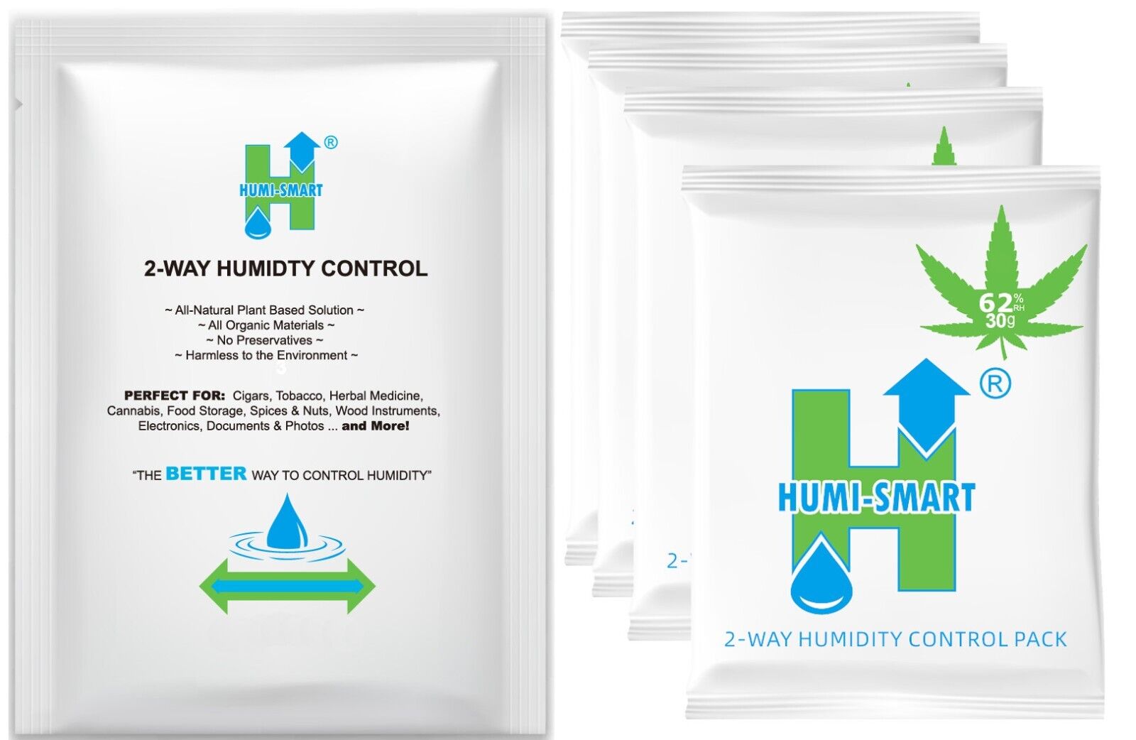 Humi-Smart 62% RH 2-Way Humidity Control Packet – 30 Gram 4 Pack
