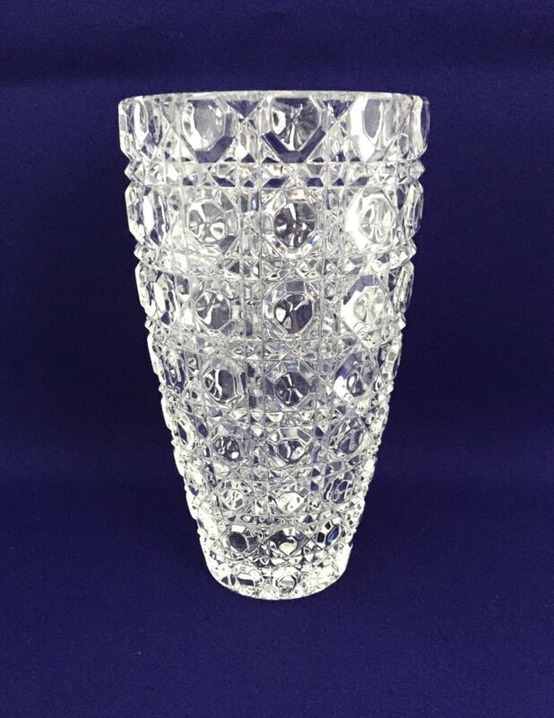 Antique Vase American Brilliant ABP Deep Cut Crystal Vase Octagonal Hobnail Cane