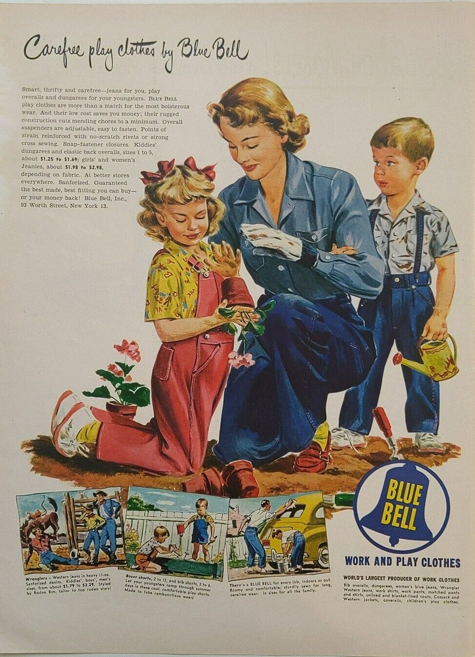 1949 vintage Blue Bell print ad. Post World War II.