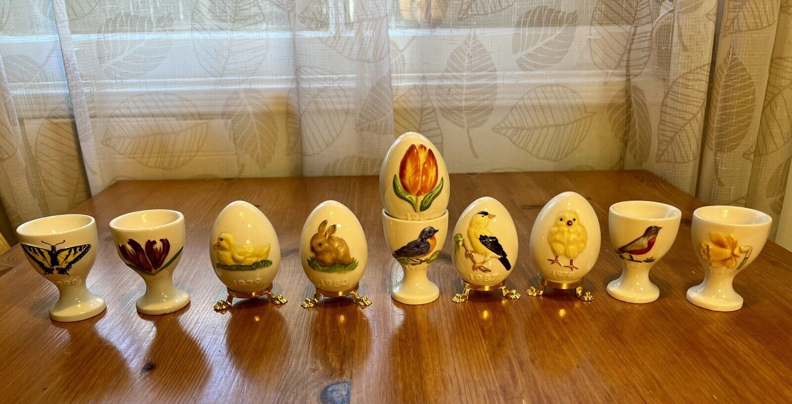 Vintage Goebel Assorted Eggs And Porcelain And Metal Stands. Good Condition