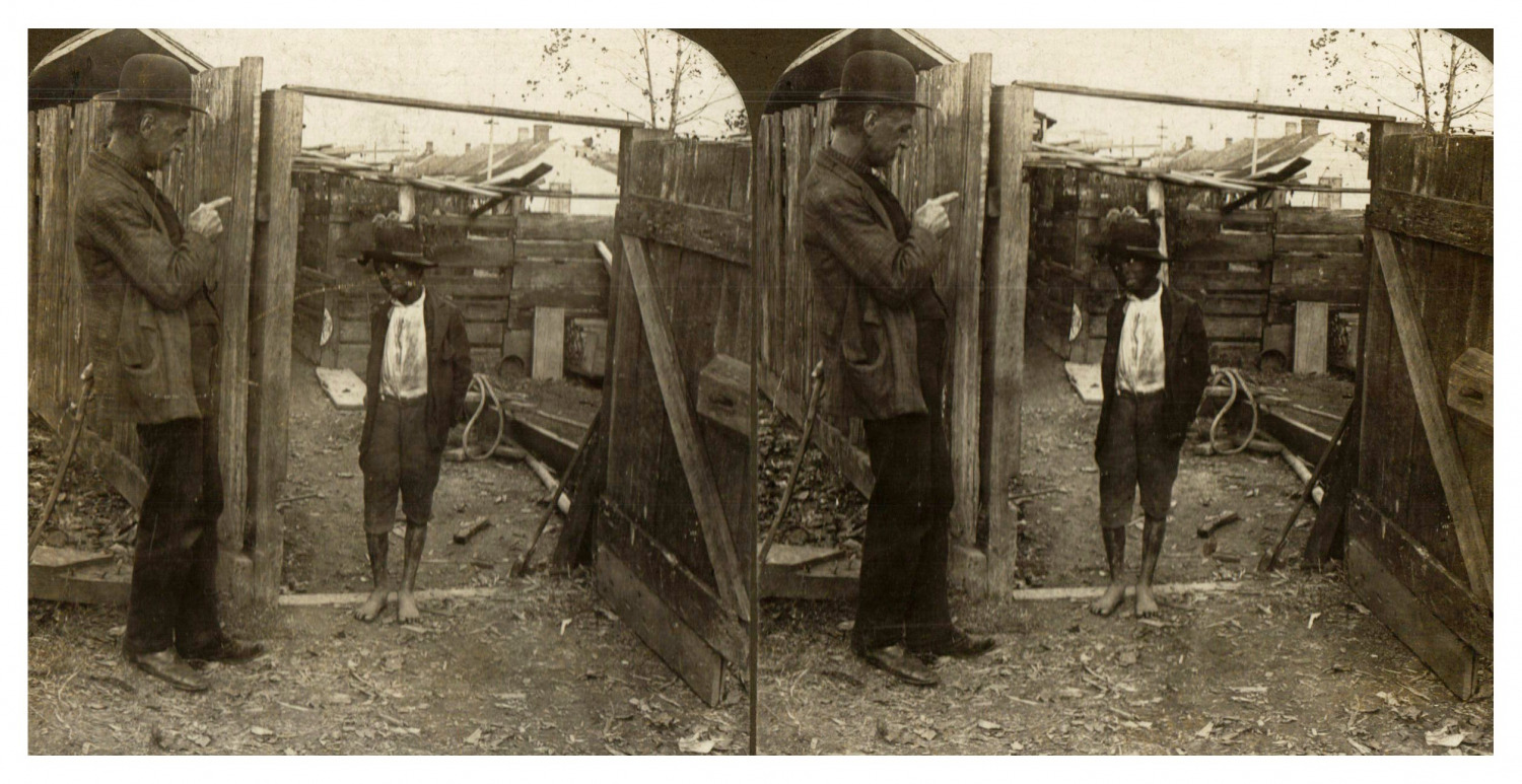 Man Pointing to a Boy Black, ca.1895, Stereo Vintage Stereo Print, D Print