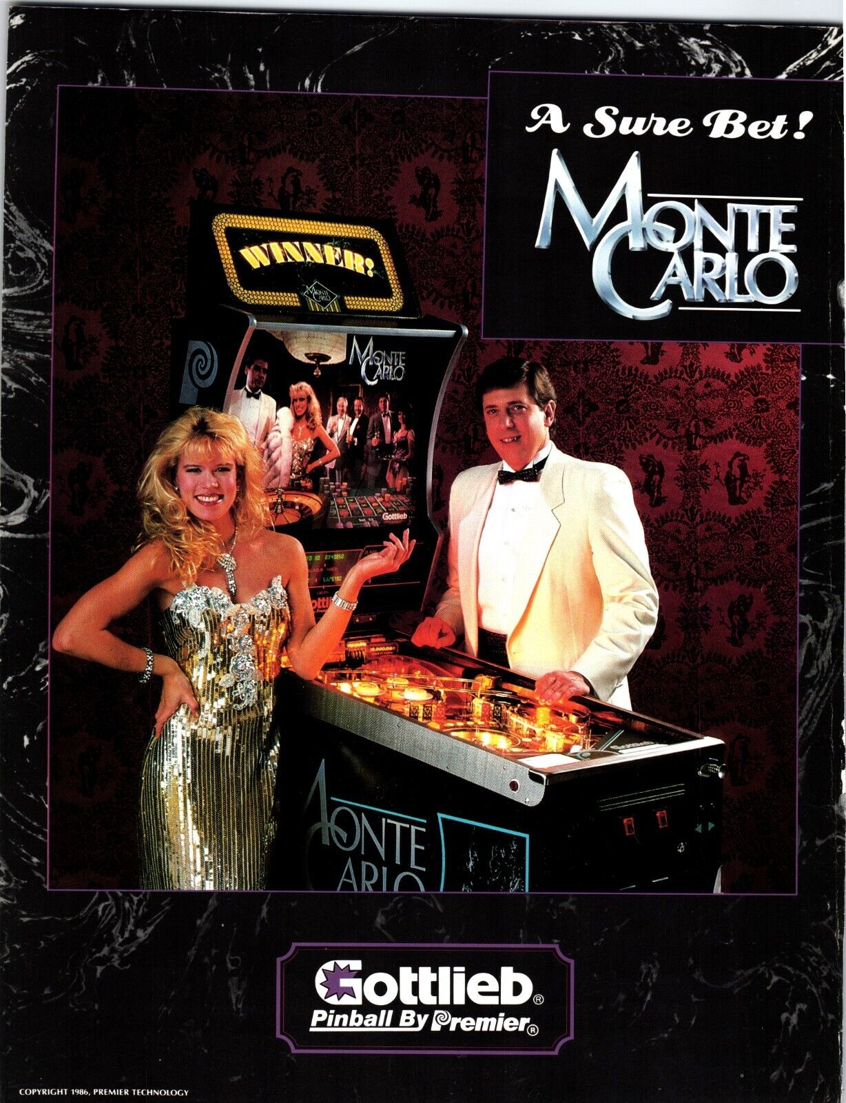 Monte Carlo Laser War Pinball Machine Game Magazine AD 1987 Original Vintage