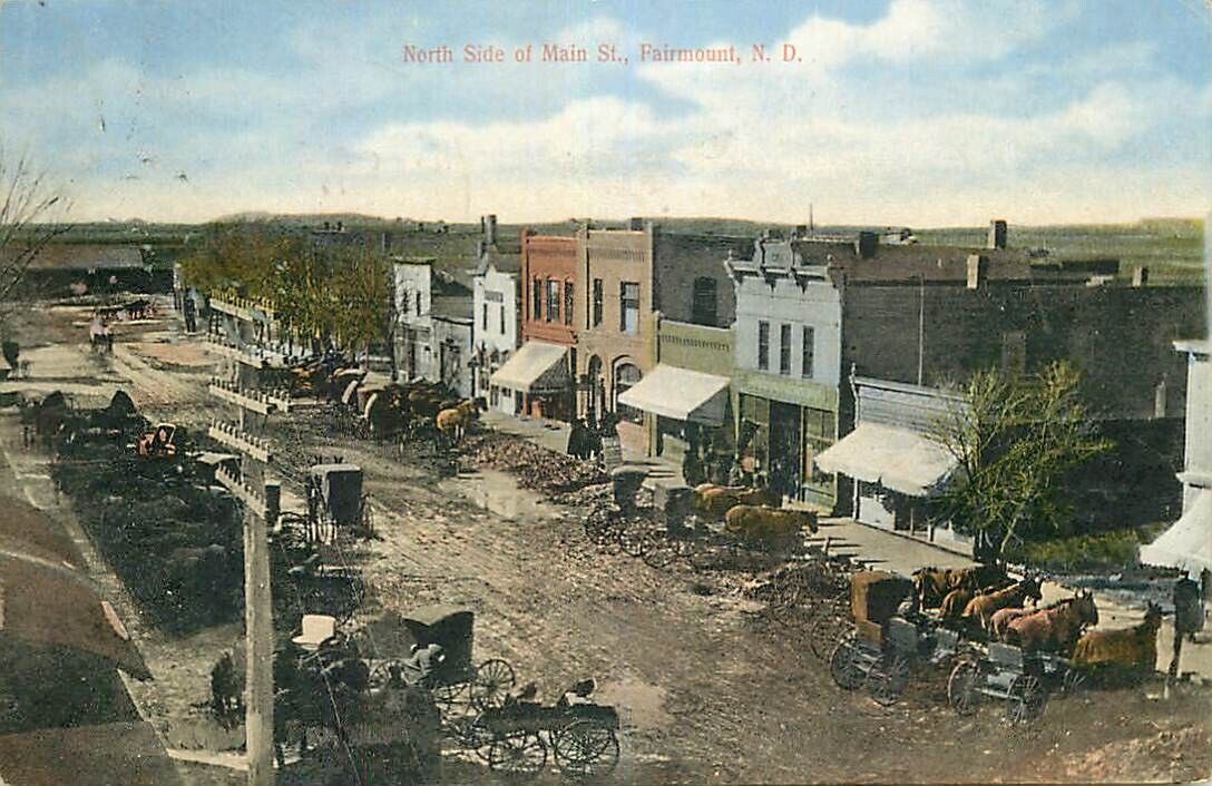 Postcard North Side Main Street Scene, Fairmount, North Dakota