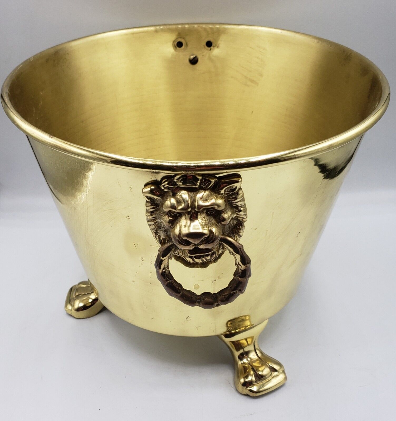 Antique Footed Lion Handled Solid Brass Planter Pot Bucket 10.75\
