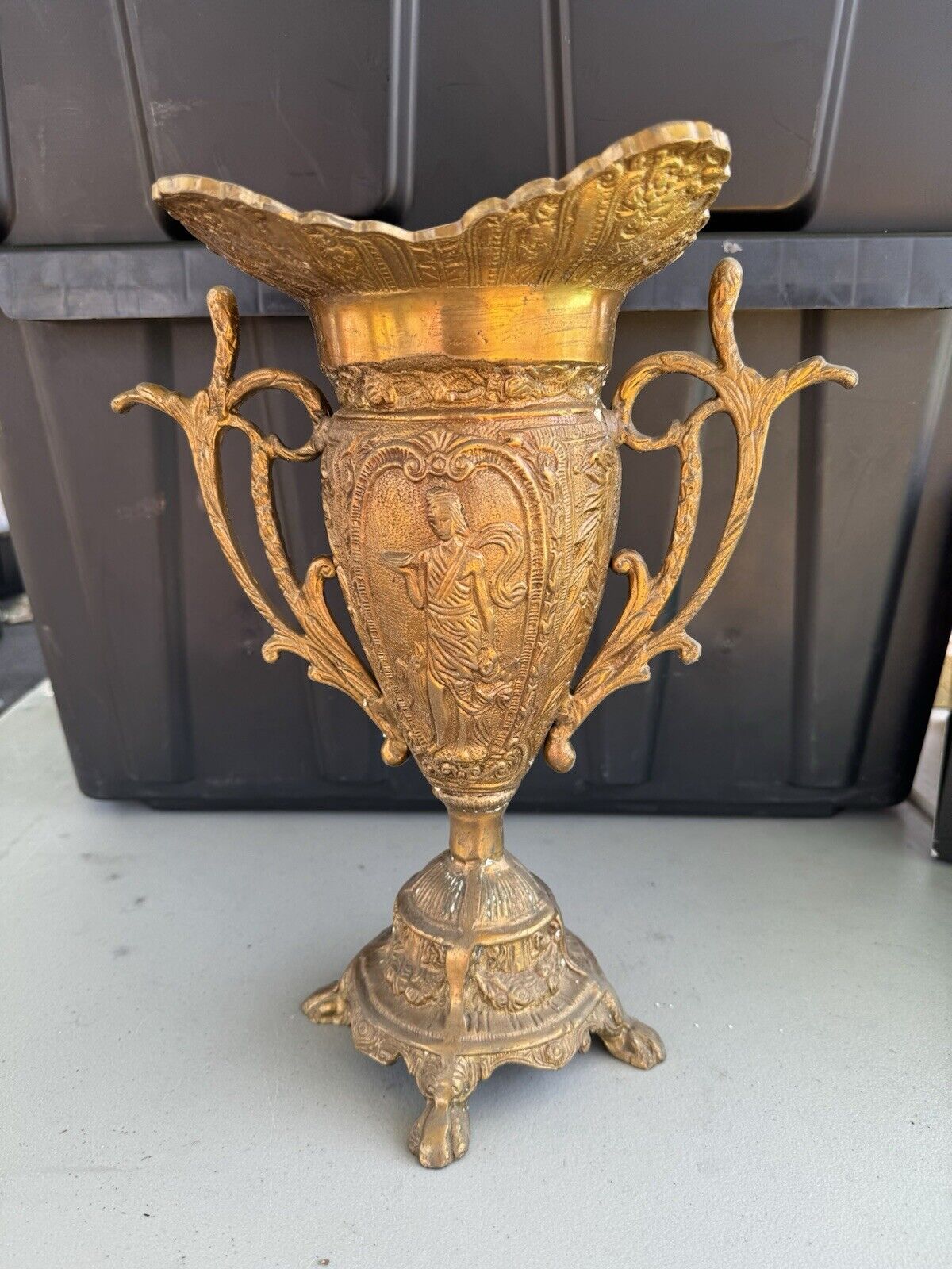 Antique Brass Vase With Design 
