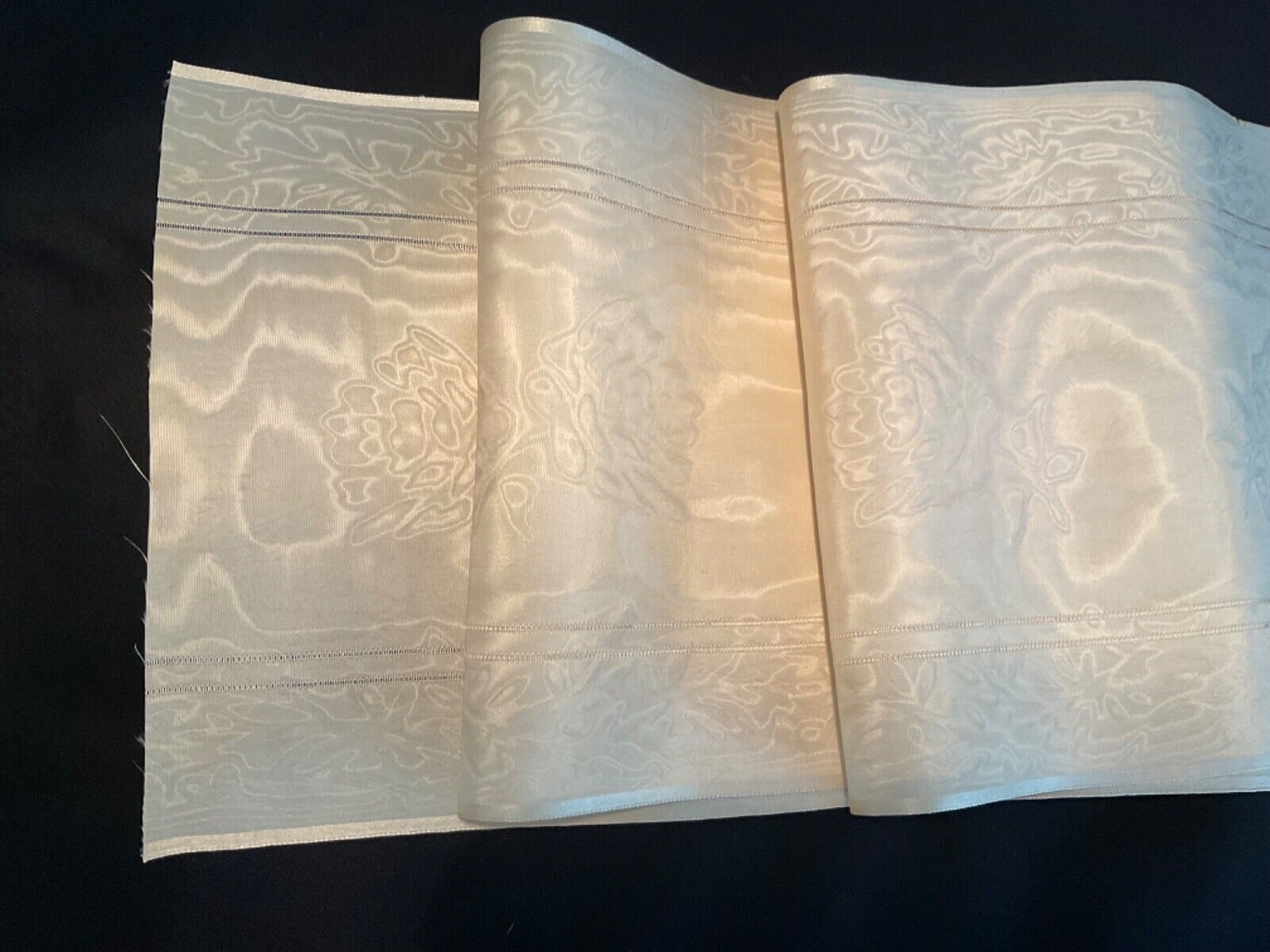 Wide Antique Edwardian French Watered SILK MOIRE TAFFETA 8” X  44”