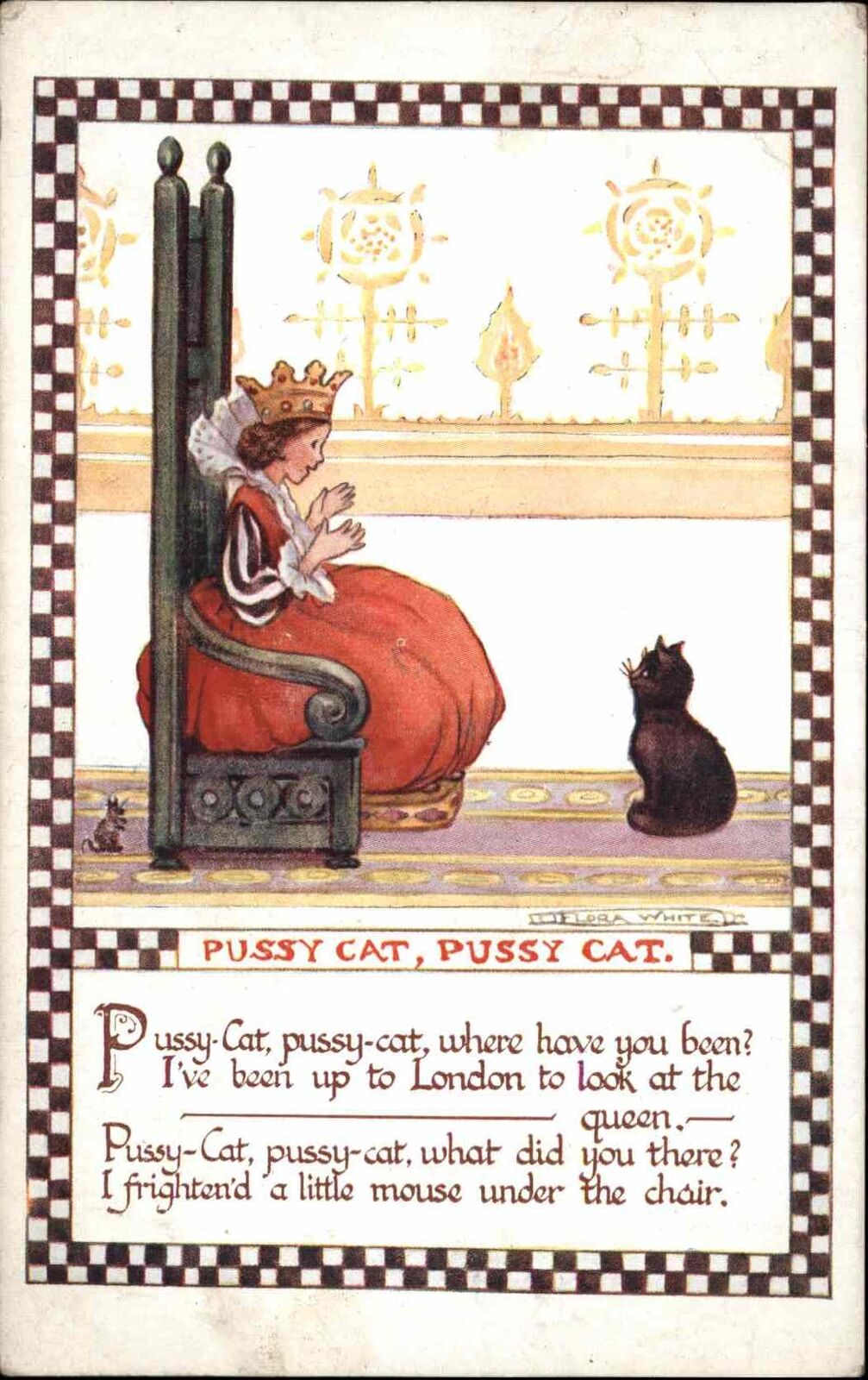 Flora White Pussy Cat Pussy Cat Nursery Rhyme c1910 Vintage Postcard