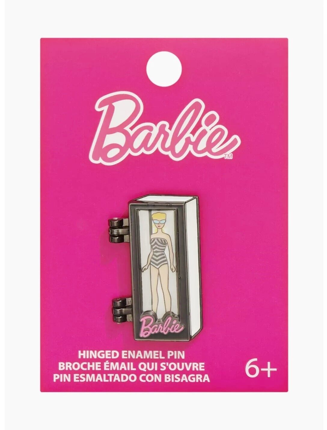 Barbie Doll Box w/ Vintage 1959 Barbie Iconic Swimsuit Hinged Enamel Pin NEW