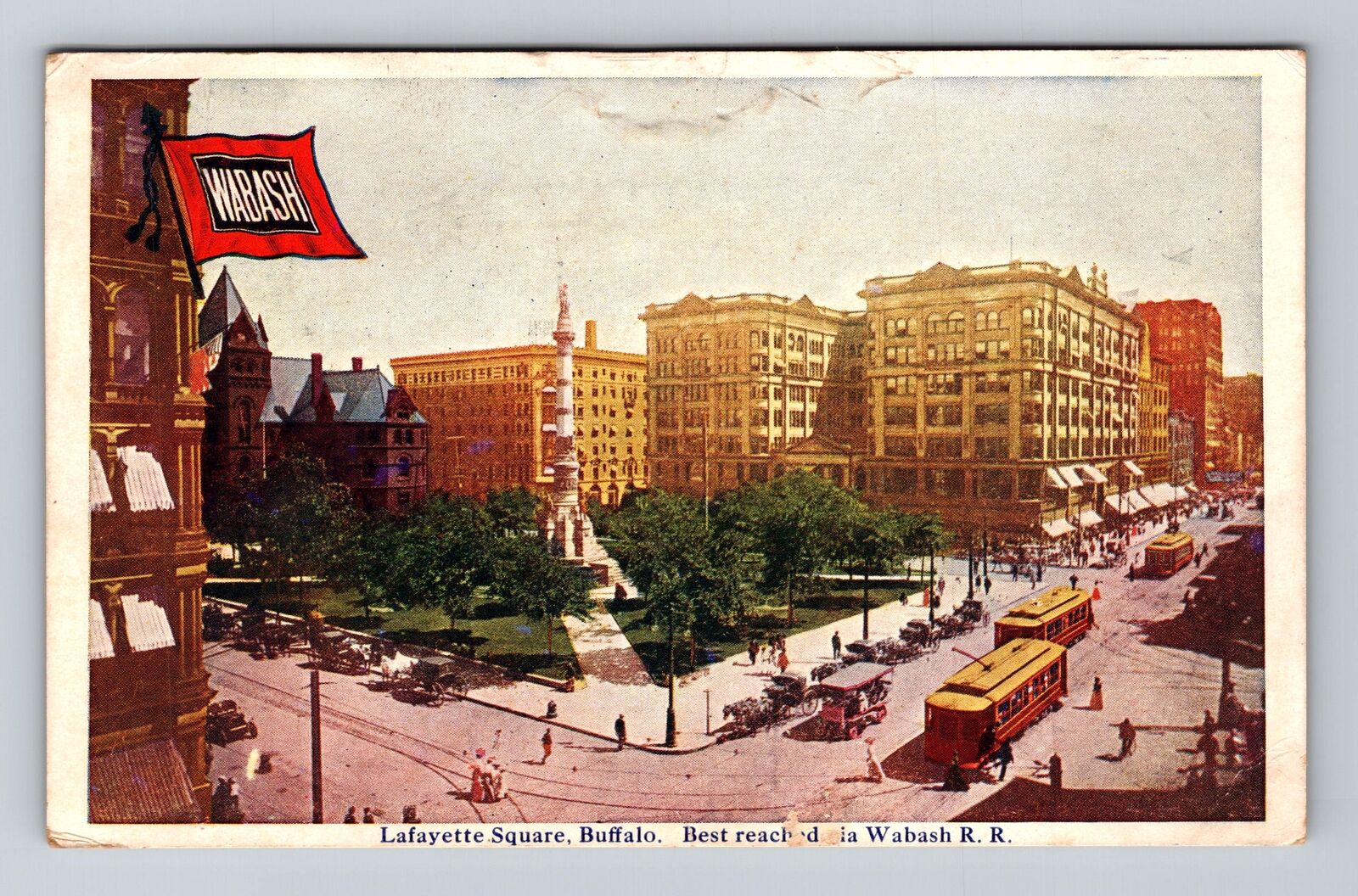 Buffalo NY-New York, Birds Eye View Lafayette Square, Antique Vintage Postcard