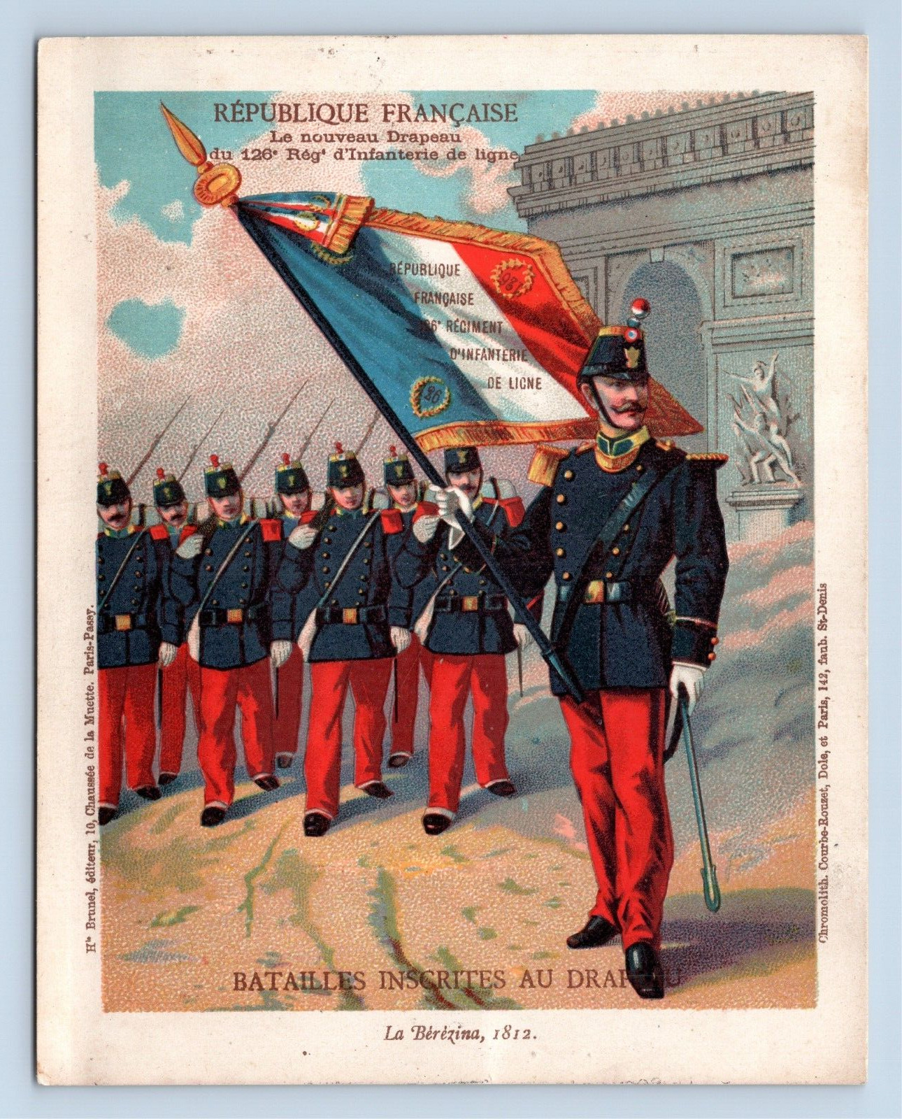 Republique Francaise French Soldiers Victorian Trade Card New Flag Military