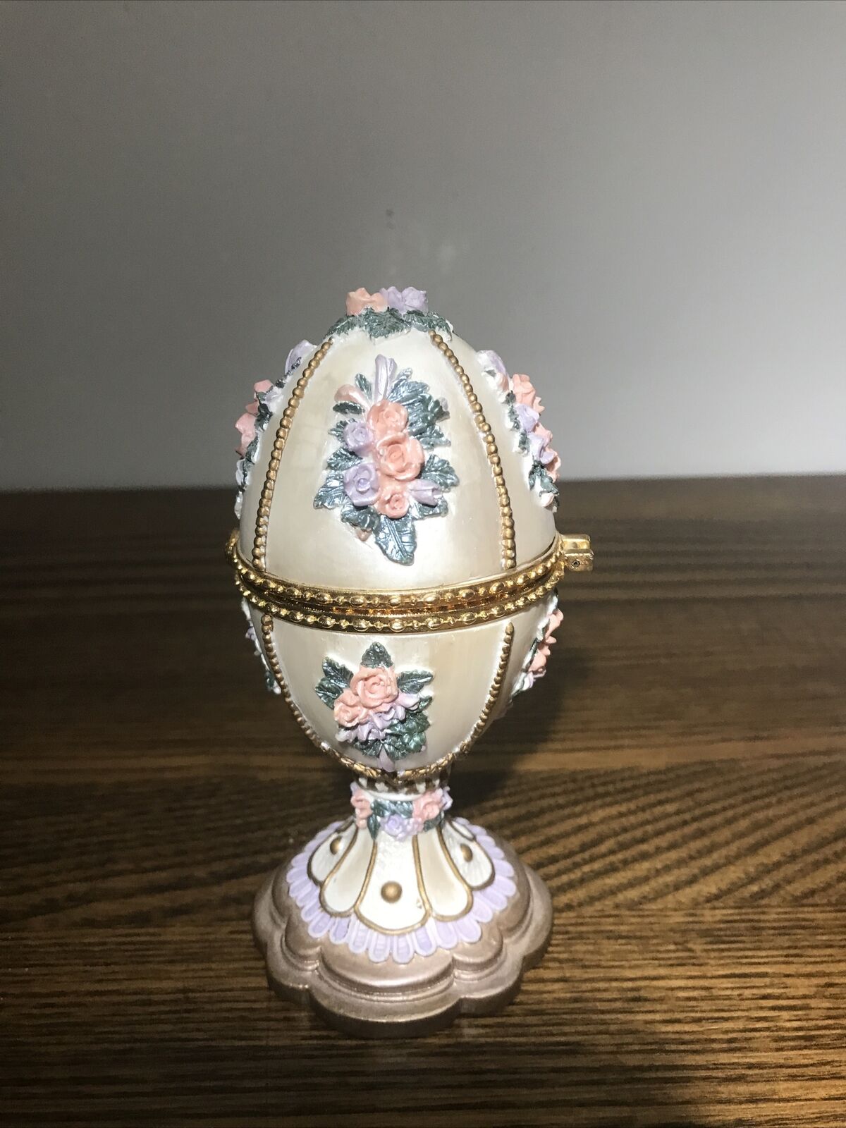 Sankyo Japan Faberge Egg Music Jewelry Box Roses Trinket Box WORKING