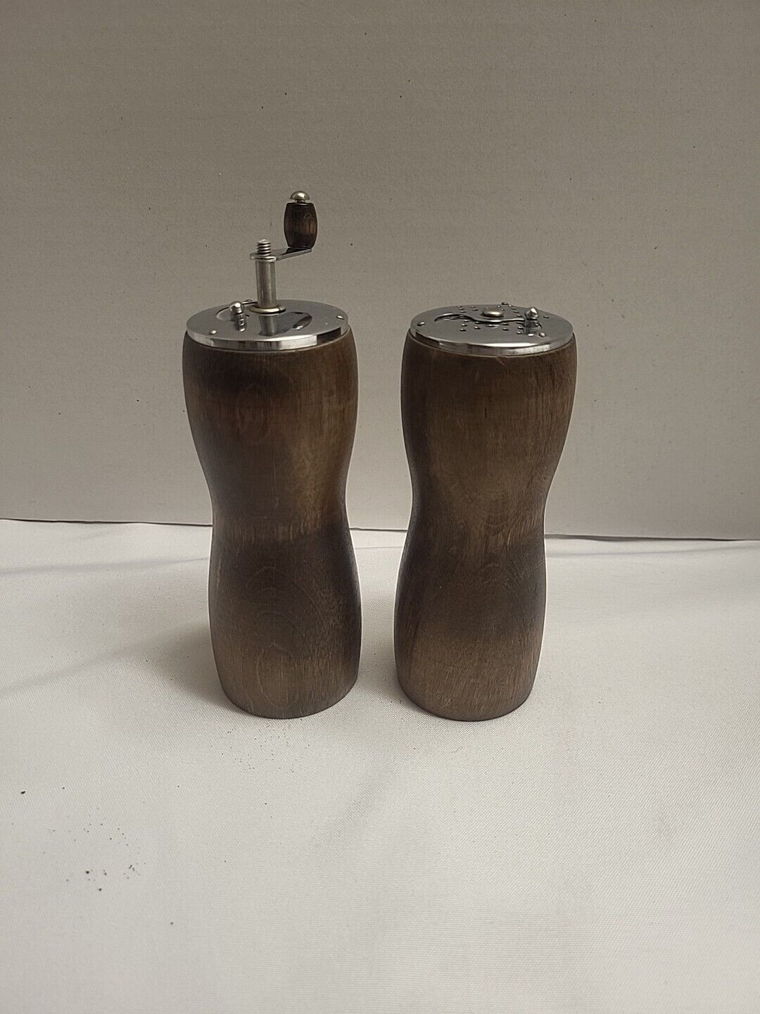 Vintage retro wooden salt shaker and pepper grinder Japan