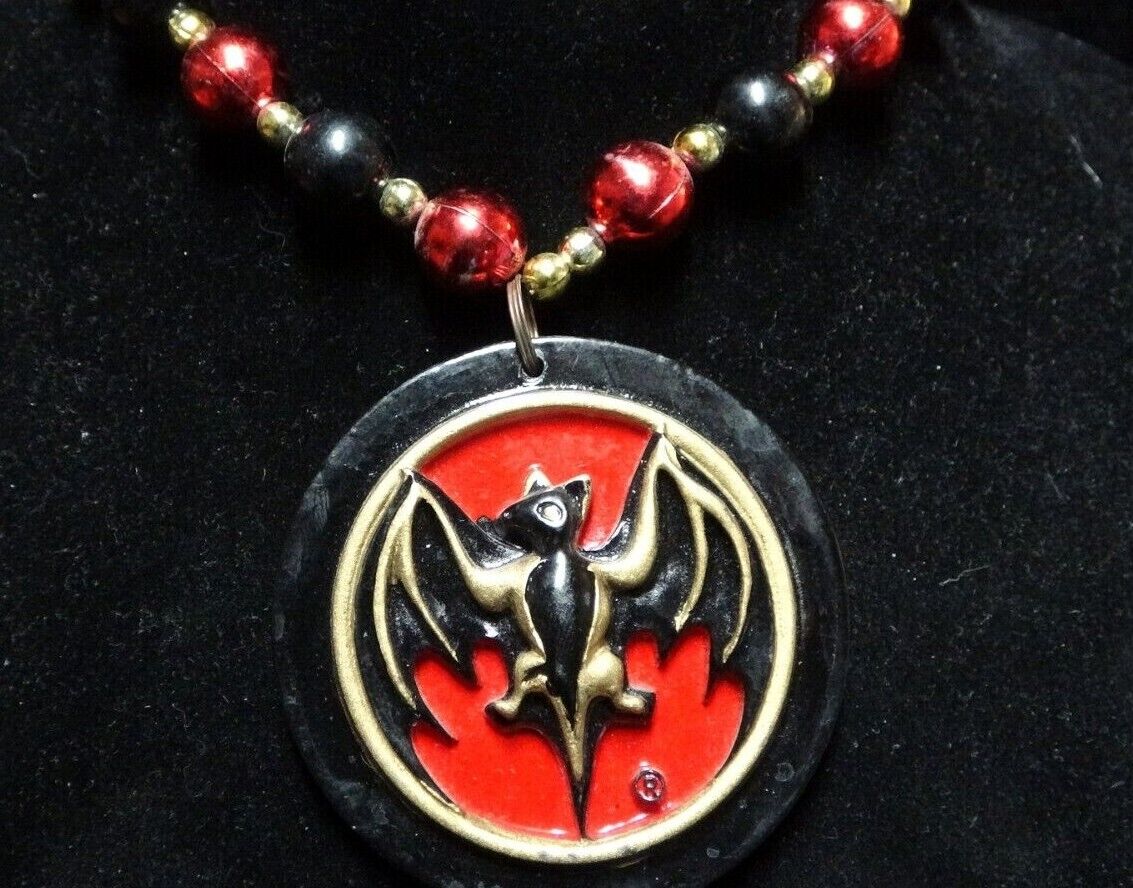 Bacardi Rum Bat Logo 2008 Mardi Gras Beads Medallion 18in Necklace Halloween ?