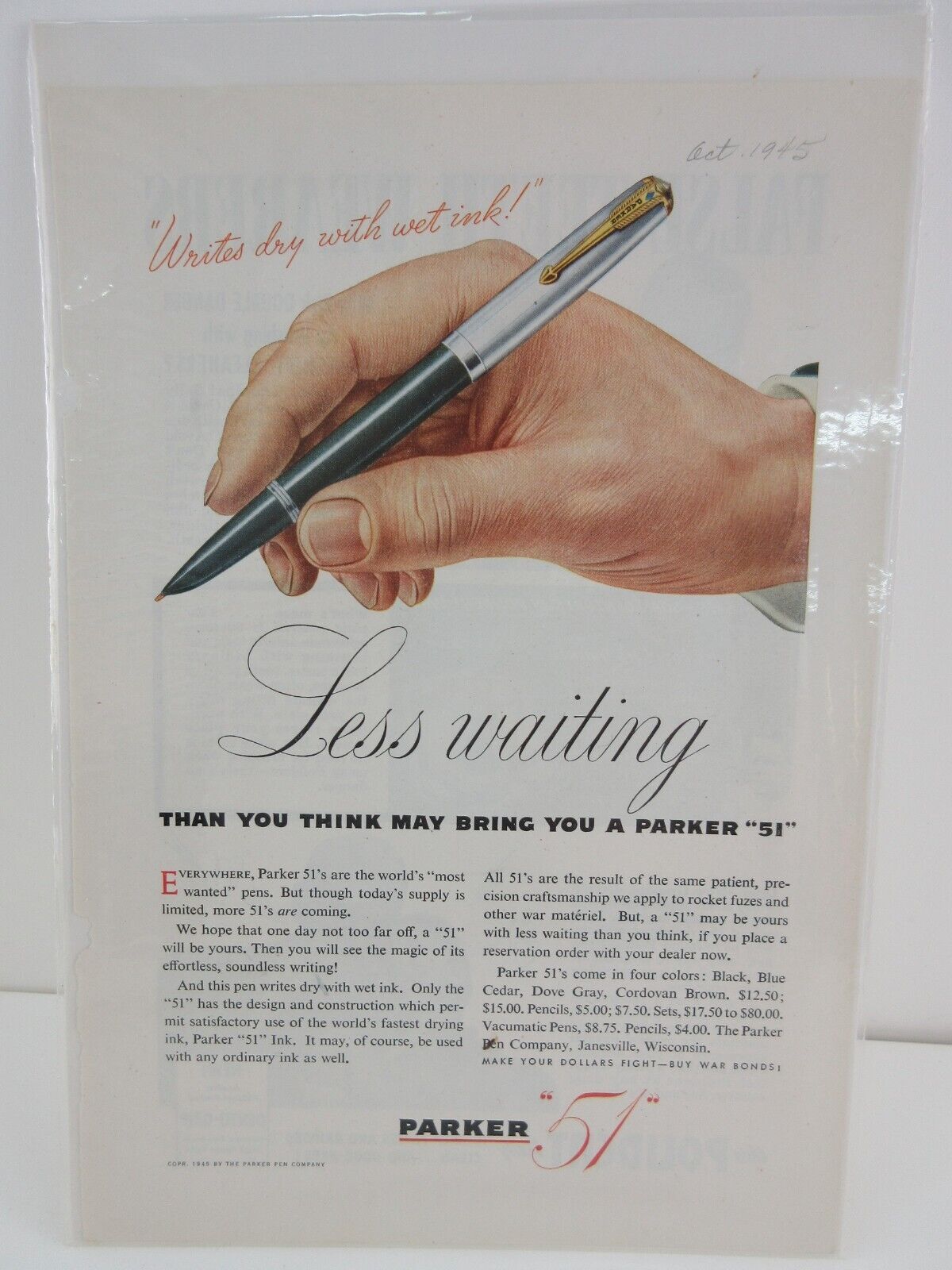 1945 Parker 51 Pen Vintage Print Ad
