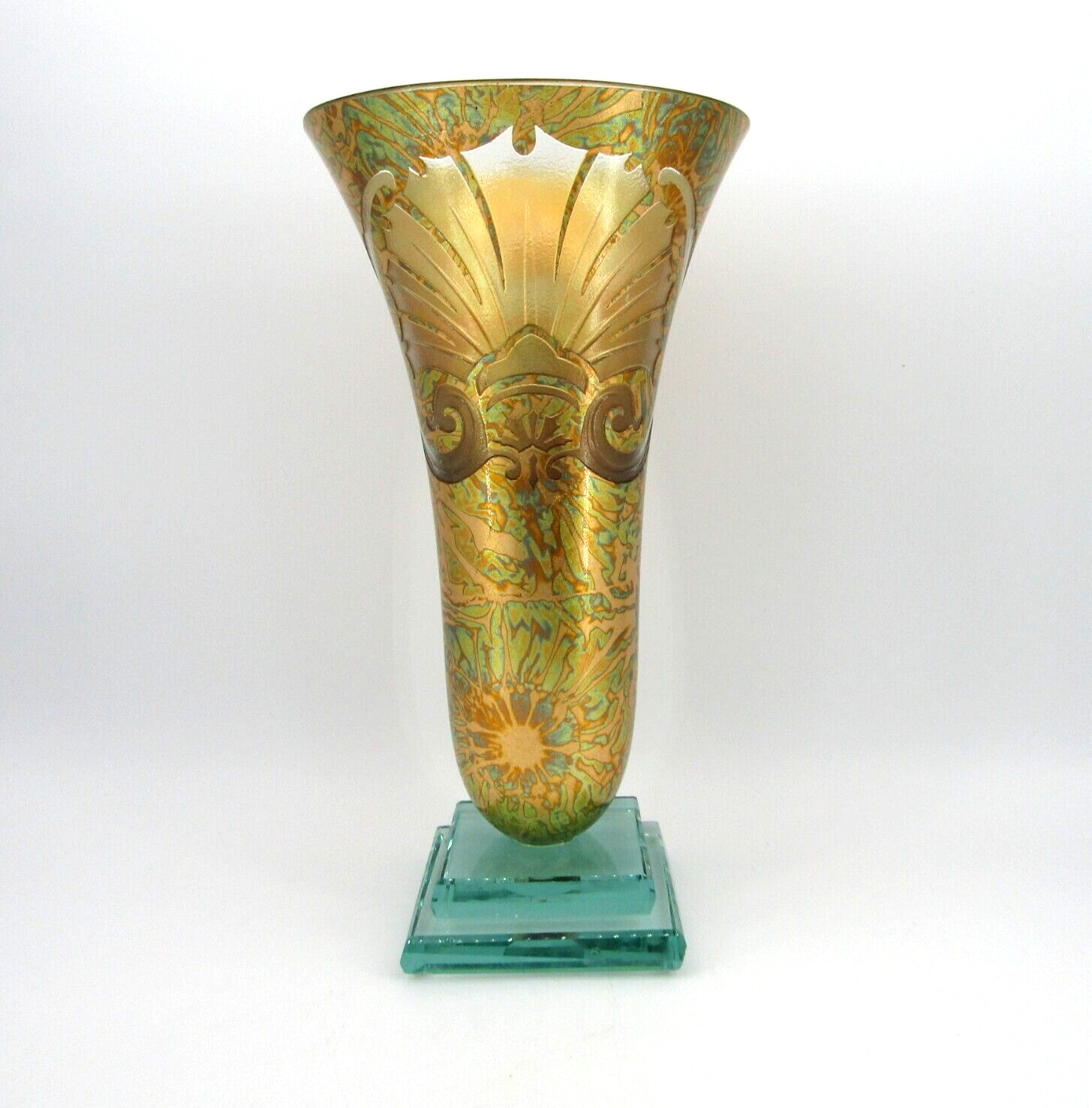 Art Glass Salvatore Polizzi Style Decorative Large Footed Vase, 14.5