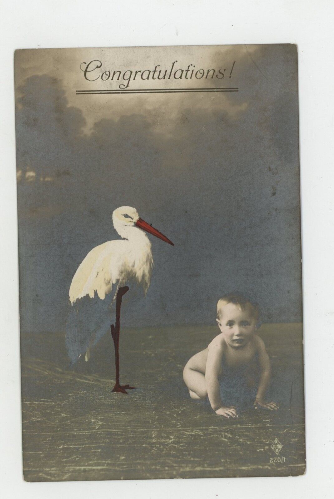 Vintage Postcard GREETNGS CONGRATULATIONS BABY ANNOUNCEMENT STORK UNPOSTED