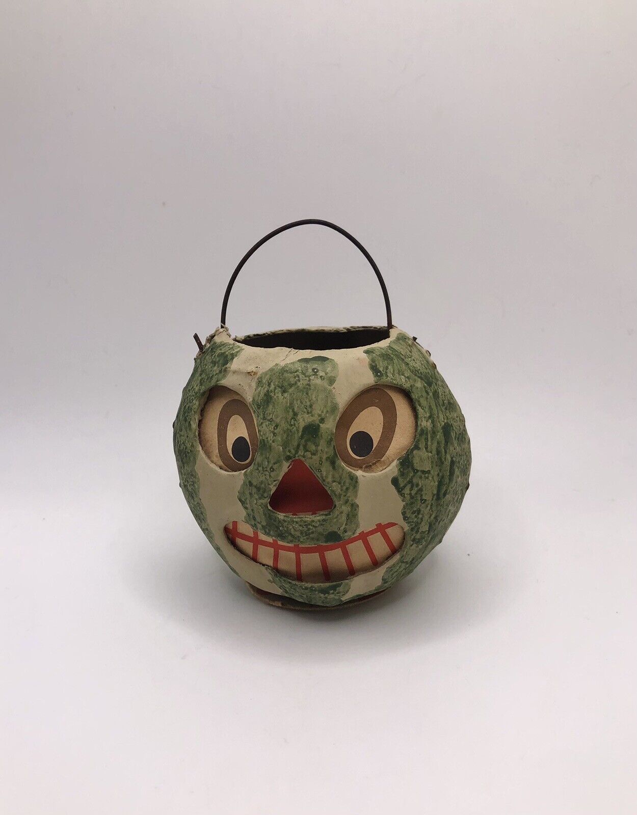 Vintage German Melon JOL Paper Insert Scary Face Pail Mini Rare Halloween Old