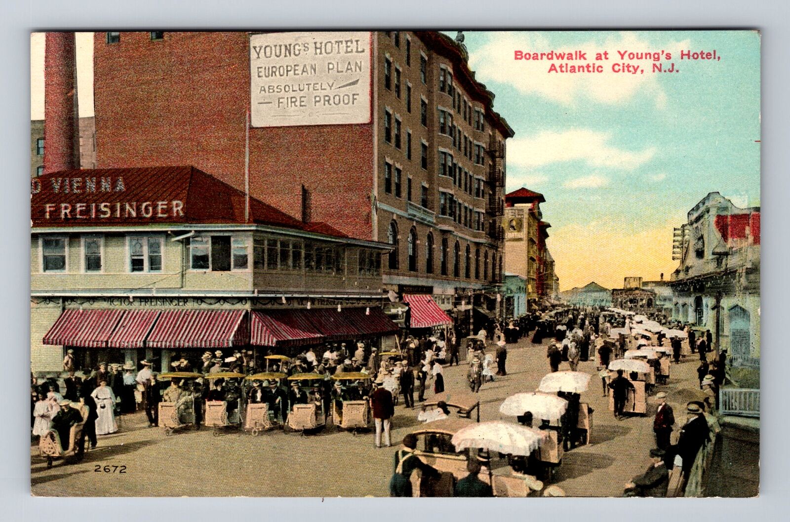 Atlantic City NJ-New Jersey, Boardwalk At Young's Hotel, Vintage Postcard