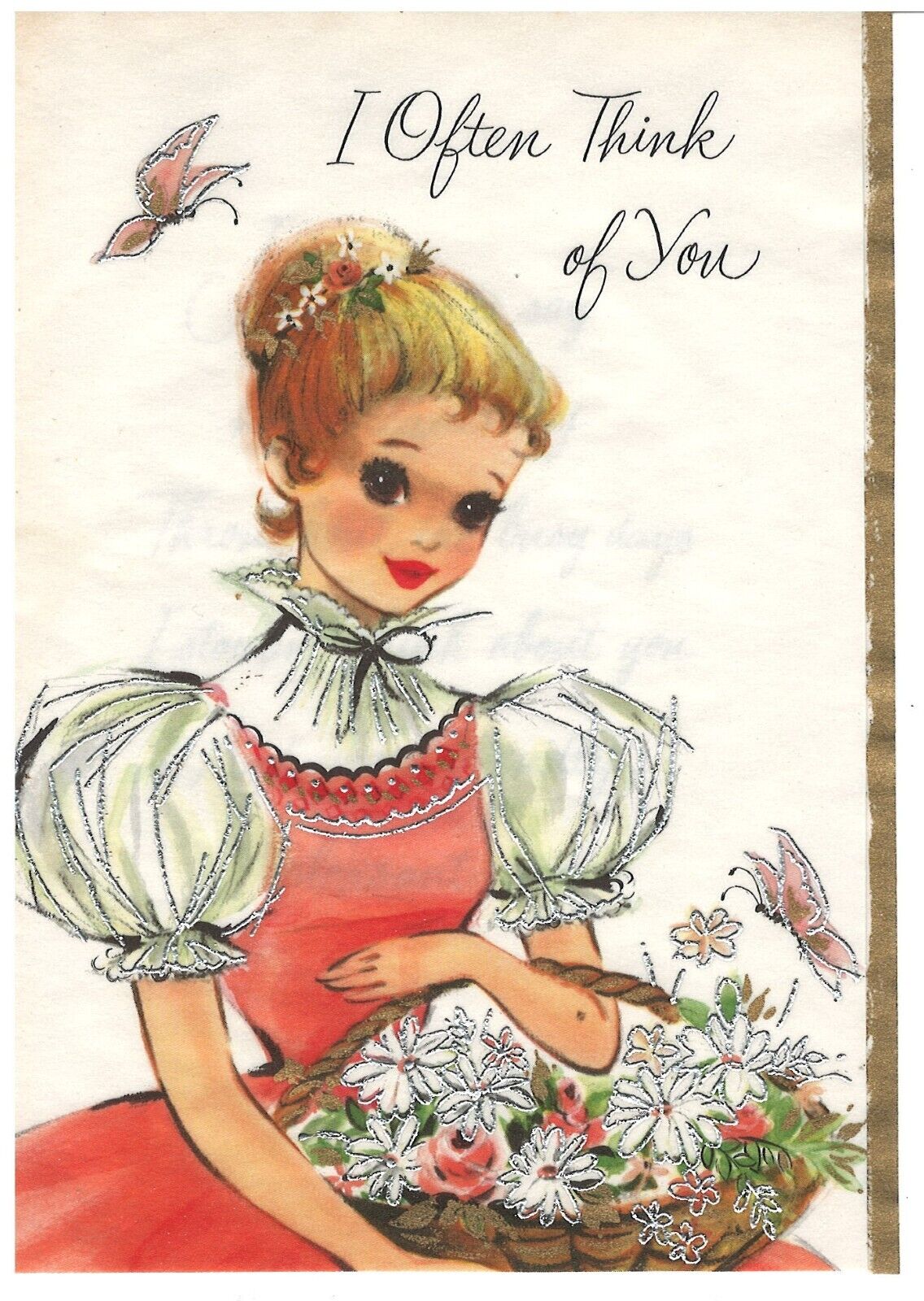 Forget Me Not Greeting Card 25 F 2664D I Often Think of You unsigned no envelope