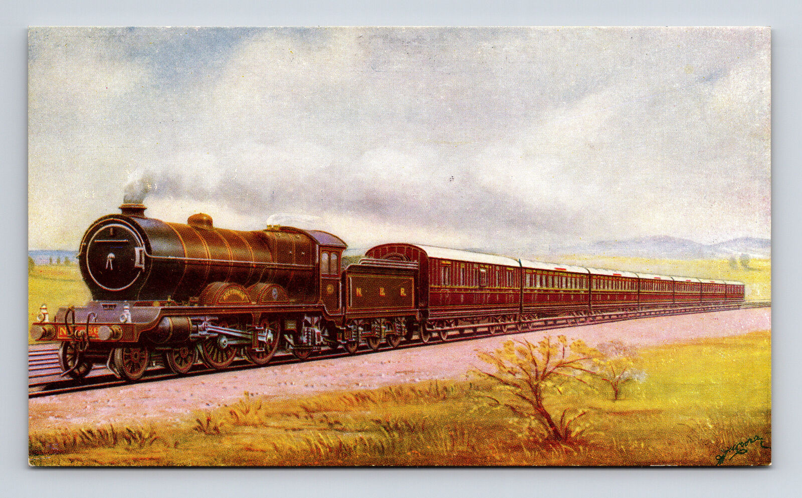 NB 4-4-2 Locomotive No 868 & Train North British Express Postcard