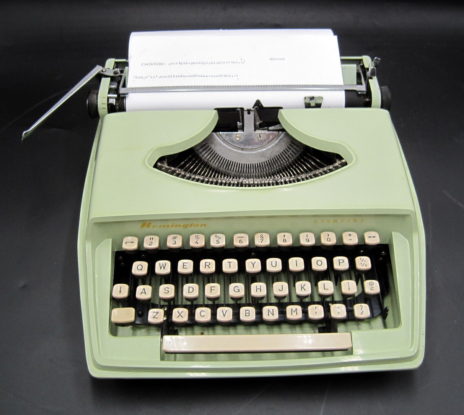 Vintage 1960\'s Remington Starfire Green Typewriter with White Case