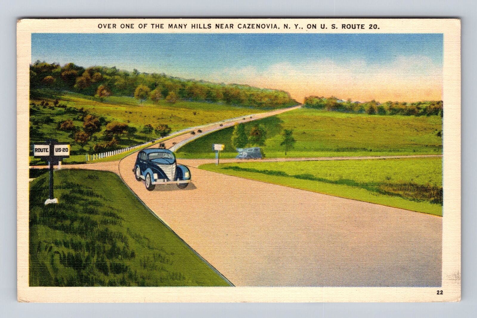Cazenovia NY-New York, Scenic Country Hillside, Antique Vintage c1941 Postcard