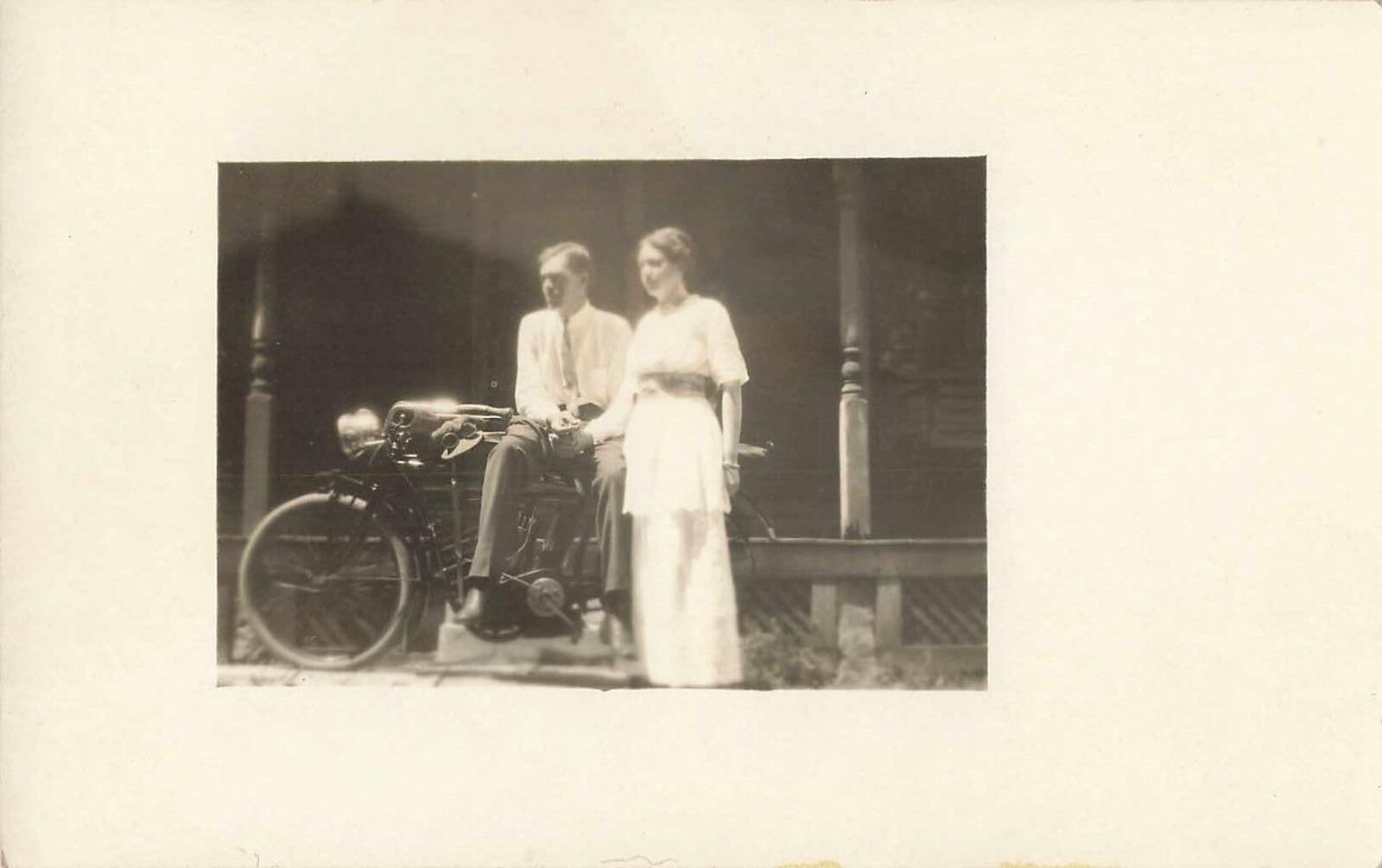 1900s RPPC Man & woman Motorcycle Hat Glasses Early Biker