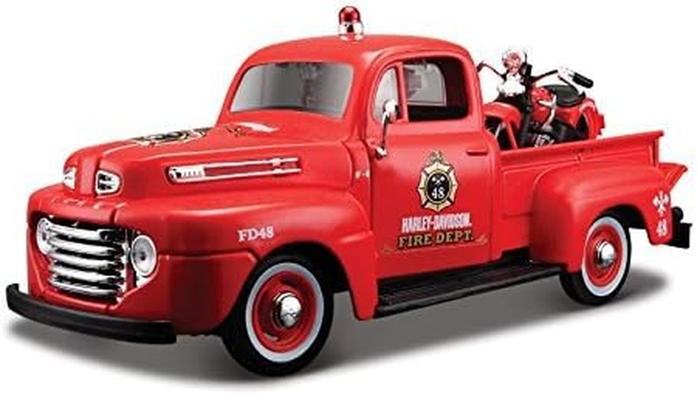 1948 Ford F-1 & 1936 EL Knucklehead Diecast Model Set, 1/24 Scale - Red